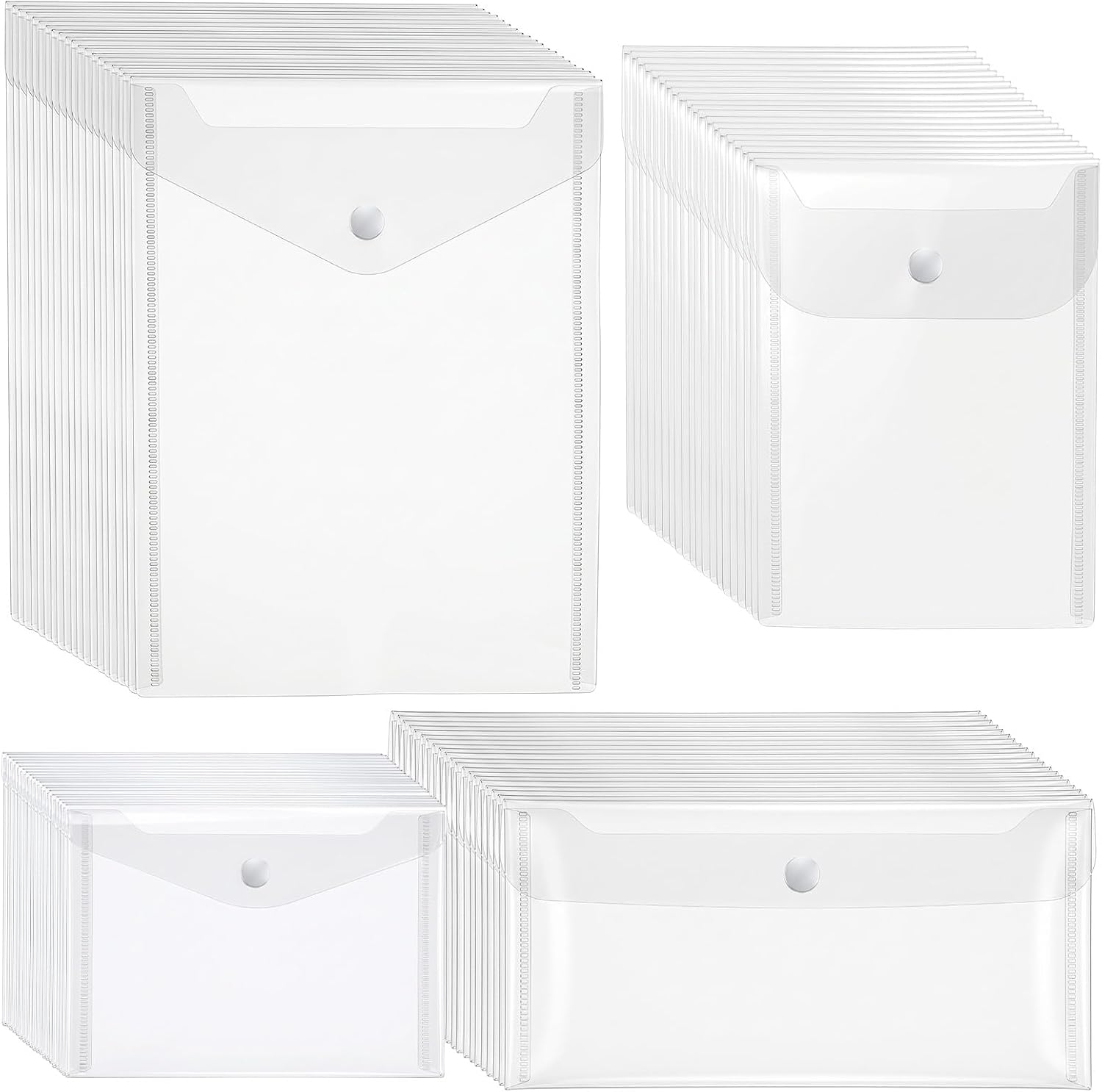 80 PCS Sticker Storage Organizer, Small Plastic Envelopes with Snap Closure, Clear Poly Envelopes for Sticker Storage, Washi Tape, Photos, Receipts, Craft Supplies (4 Sizes)