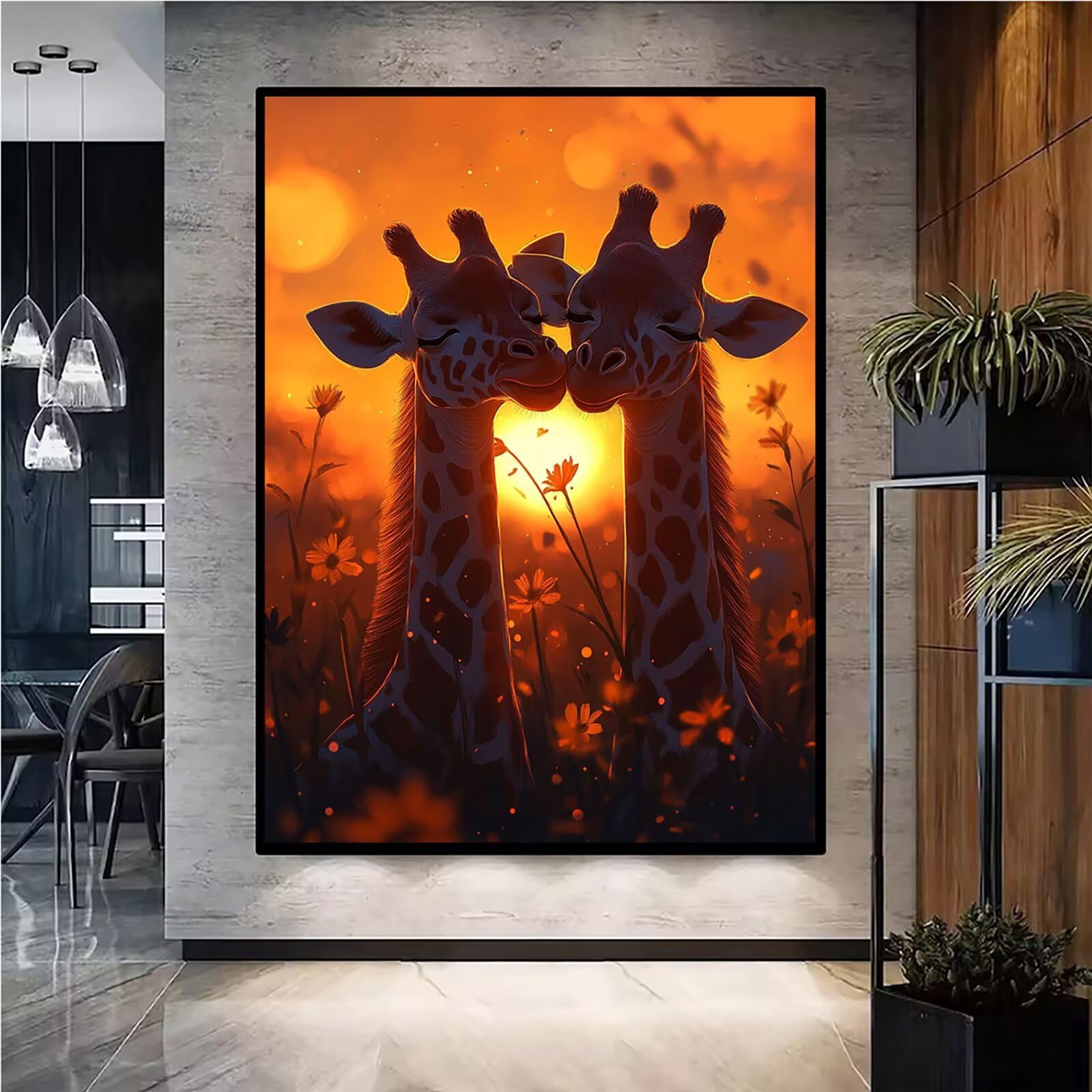 Diamond Painting Kit Completo, Diamond Painting Giraffa, 5D Quadrato Pittura Diamante Kit Manualidades Adultos DIY Diamantini Crystal Art Disegni Punto Croce Artigianale, 80x100cm Tramonto j0-720