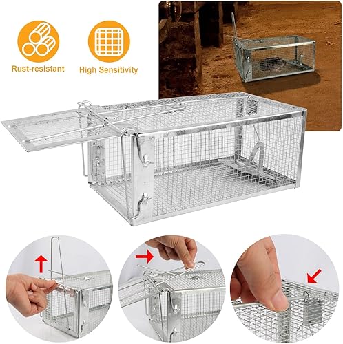 Miniatura 4 de Trampa humana para ratas, pequeña trampa de ardilla viva de 1 puerta que funciona para interiores y exteriores, fácil de atrapar y liberar trampa de