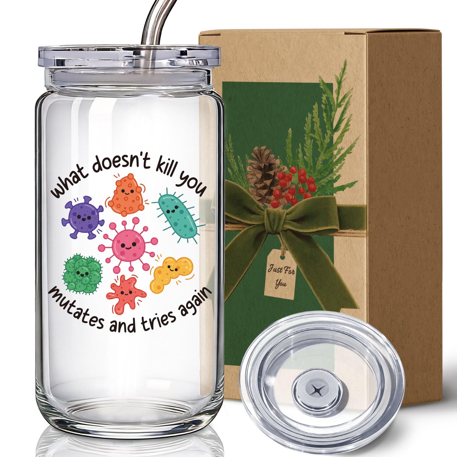 Microbiologist Gifts 16oz Glass Cup with Straws & Lids
