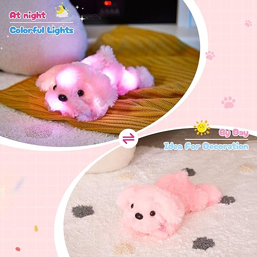 Miniatura 3 de WEWILL Cachorro rosa iluminado de 10 pulgadas con luz LED con luz nocturna colorida, juguete de peluche suave, regalo para niños en Navidad y