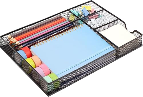 Bandeja organizadora de cajones de escritorio, organizadores de escritorio y accesorios, cajón de malla metálica de 5 rejillas para suministros de