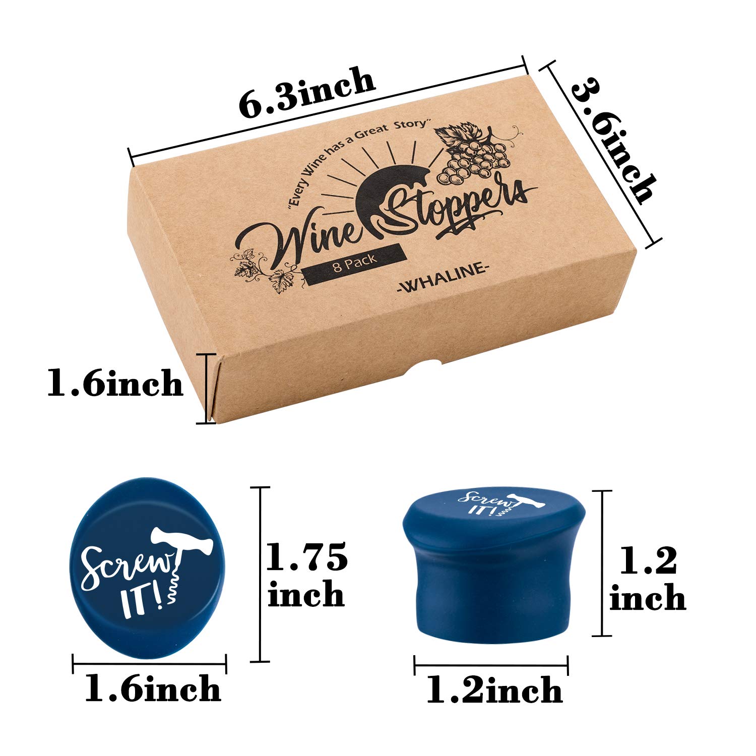 Whaline 8 Stück Silikon-Weinflaschenverschlüsse und Geschenkbox, lustige Silikon-Wiederverwendbare Kappen, Flaschenverschlüsse mit einem lustigen Spruch für Wein-Bierflaschen
