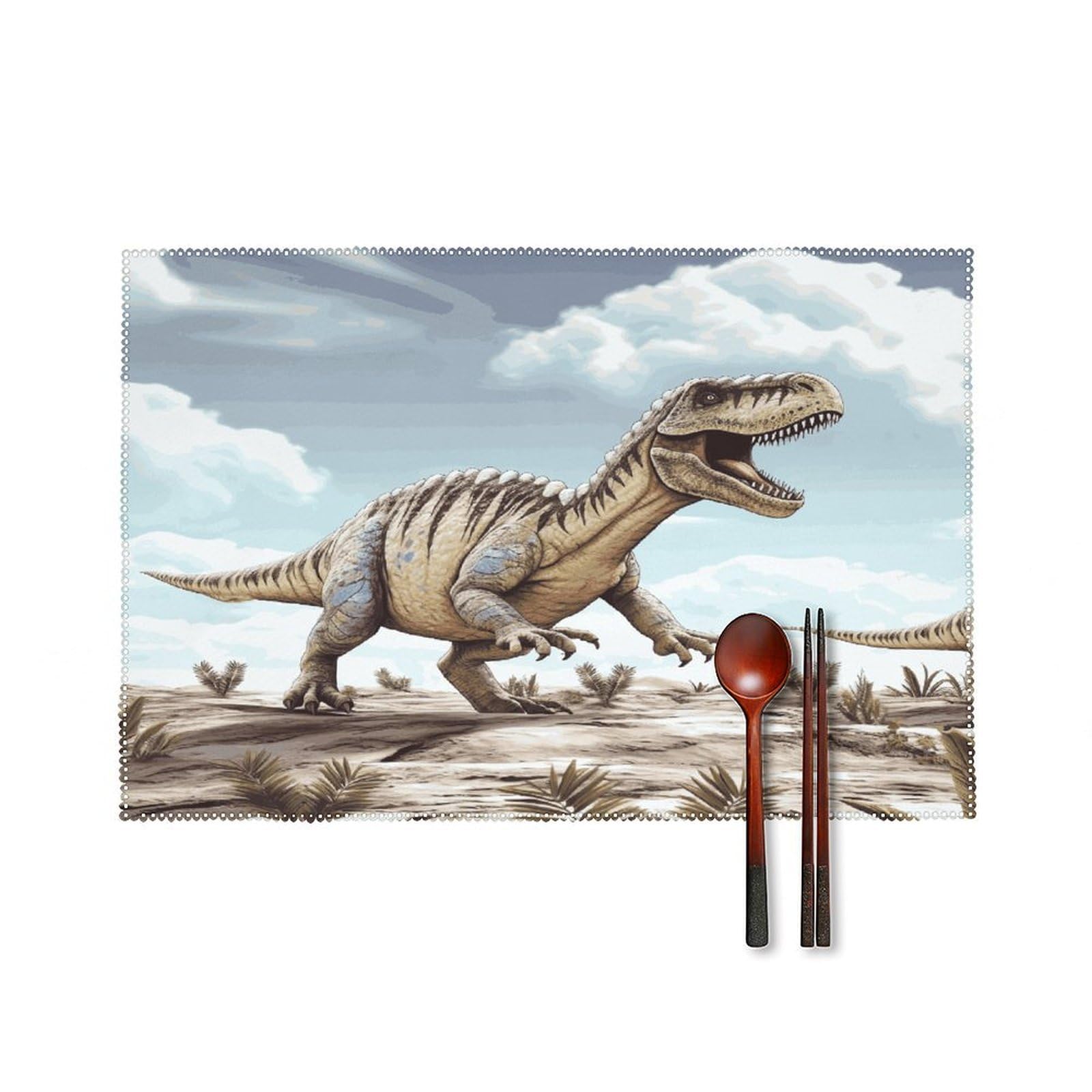 Dinosaur Walking Dinosaur Walking Placemats Washable Canvas Place Mats Decoration Placemat for Dining Table Easy to Clean Tables Mat Set of 6 for Kitchen Dining Room Coffee Table