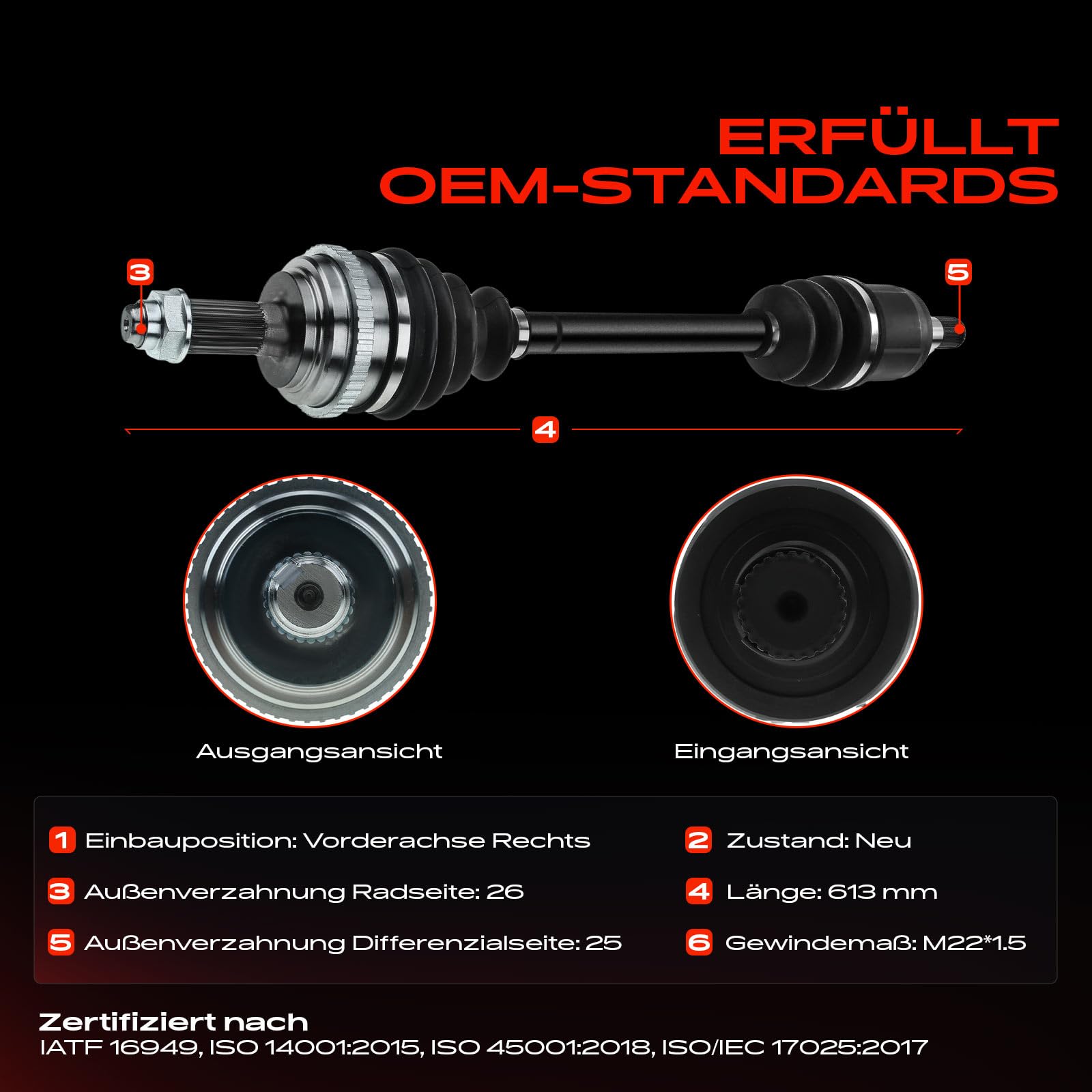 Frankberg Eje motriz Eje de transmisión Caja de cambios manual Eje delantero Derecha con ABS-Ring Compatible con Civic VII Cupé EM2 Civic VII Hatchback EP EU EV Replace# 44305S5DA51