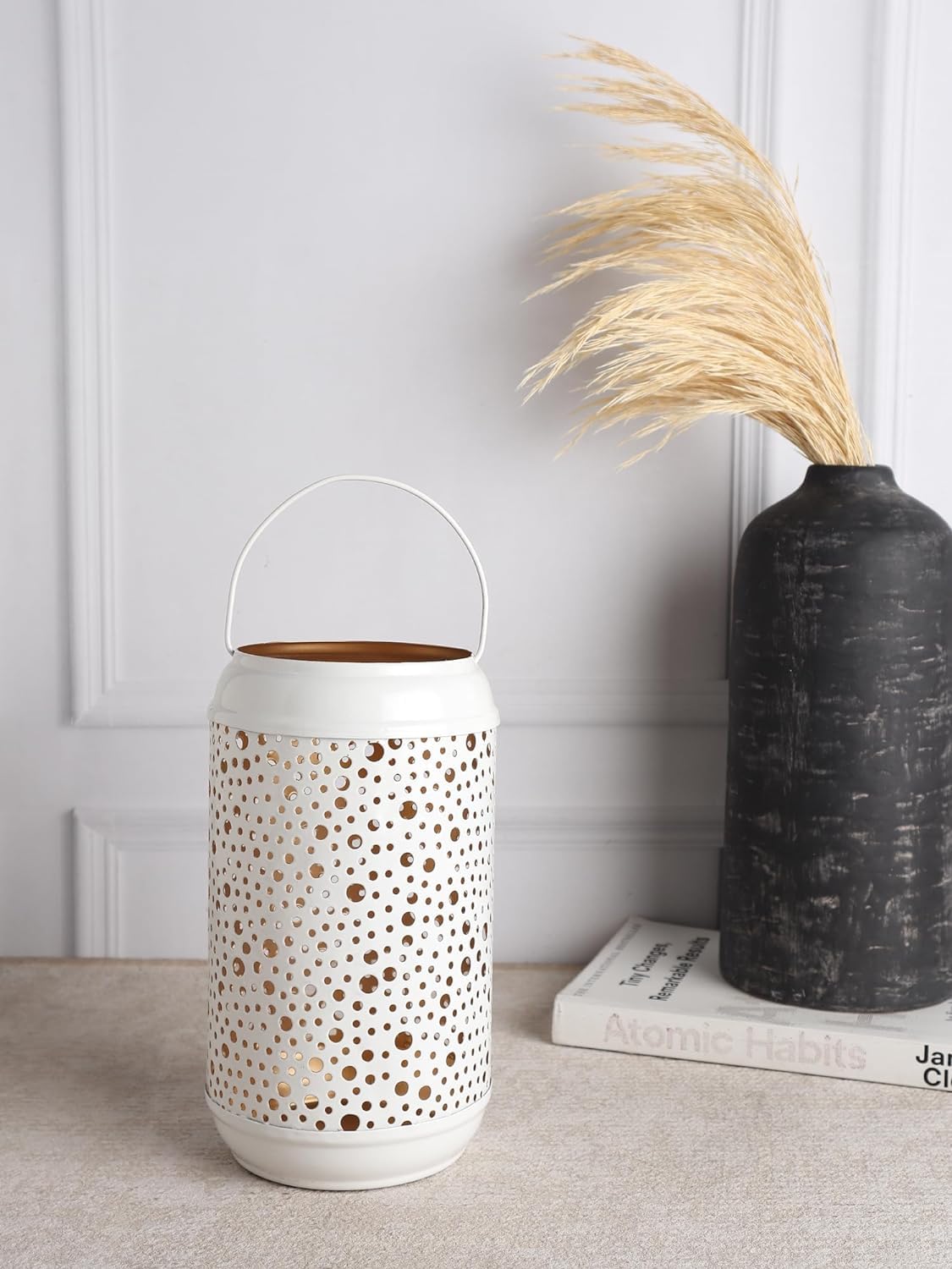 DWELLING Candle Lantern Moroccan Christmas Lamp Garden Lanterns Light Home Decor Handmade Decoration Candles Hanging Docrative Lamps - Off White