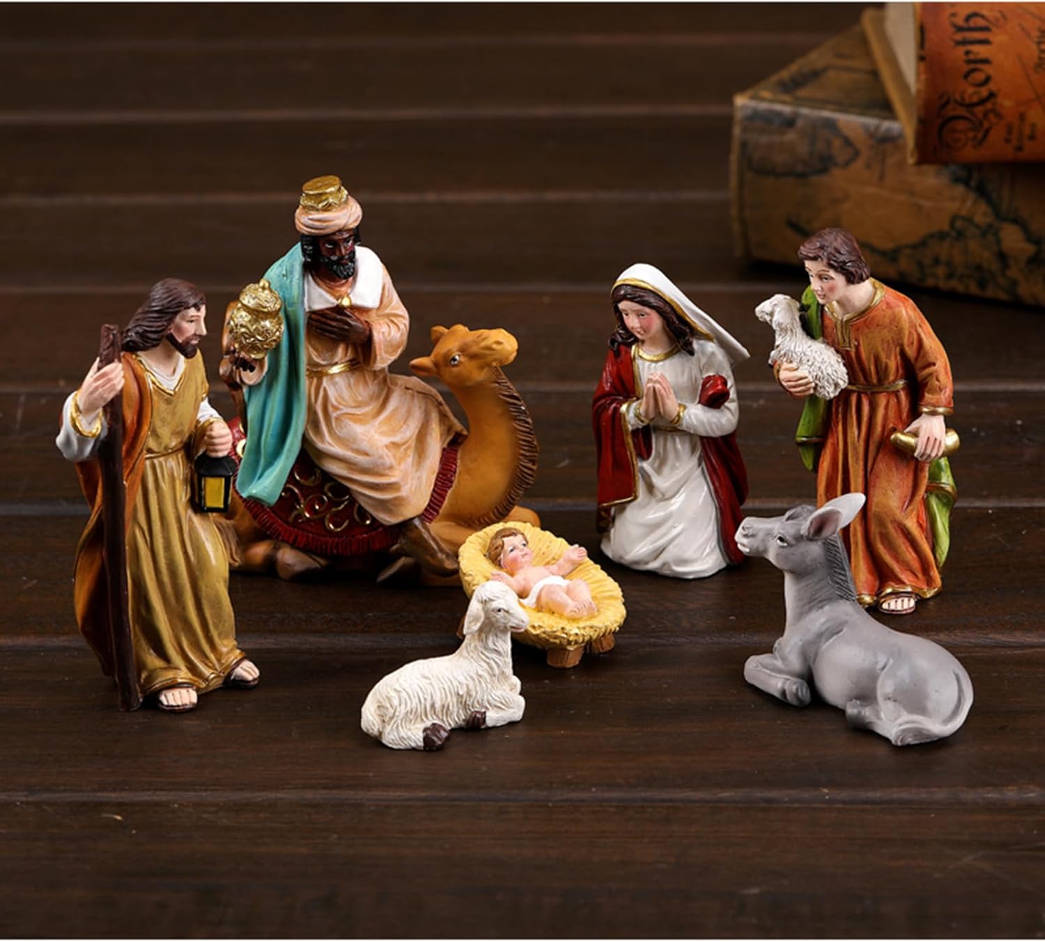 Christmas Nativity Figurines Resin Stable Scene Holy Family Collectable Decors Table Figure Ornament Figurines