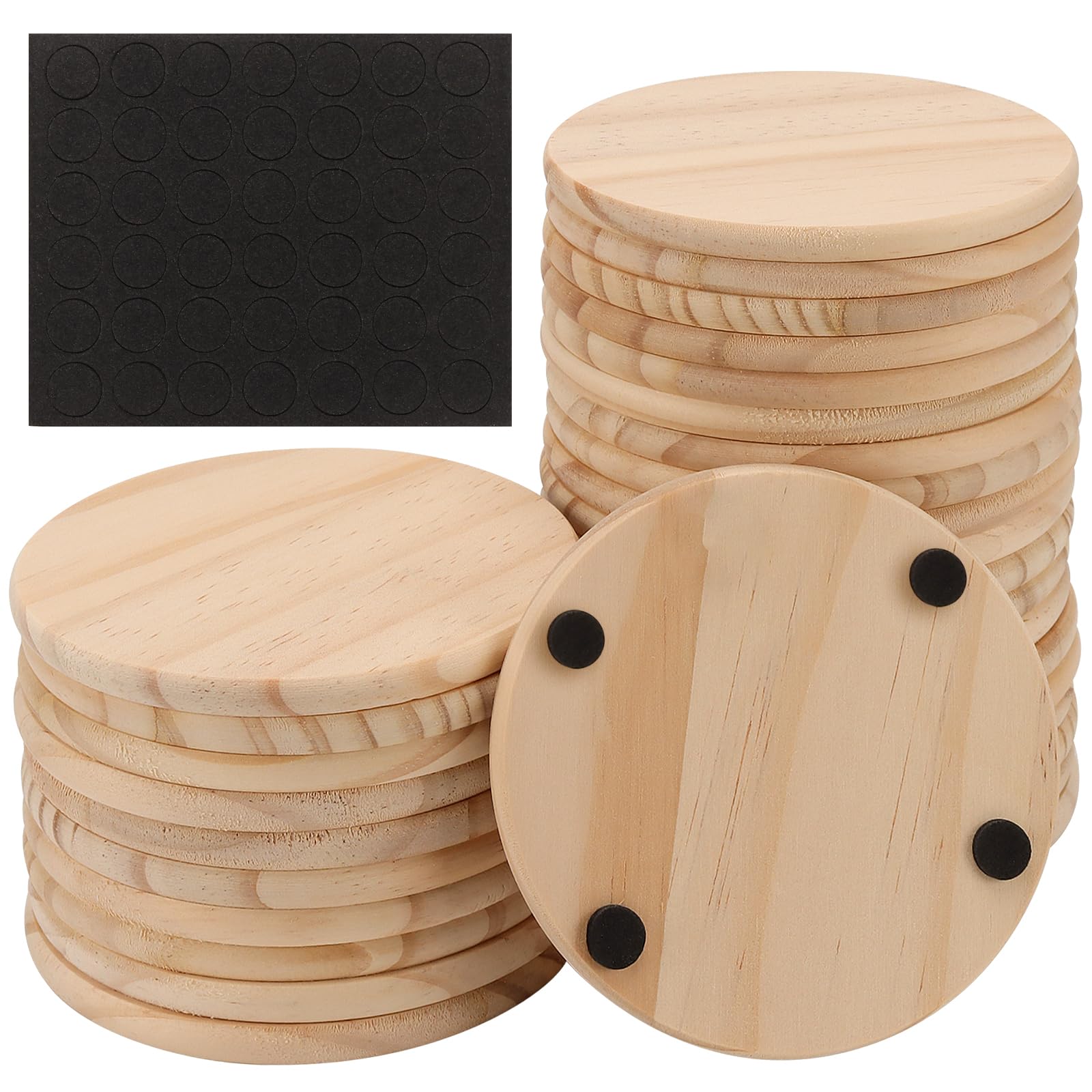 Dessous de verre ronds bois non verni 10 cm lot de 30 avec silicone pour boissons