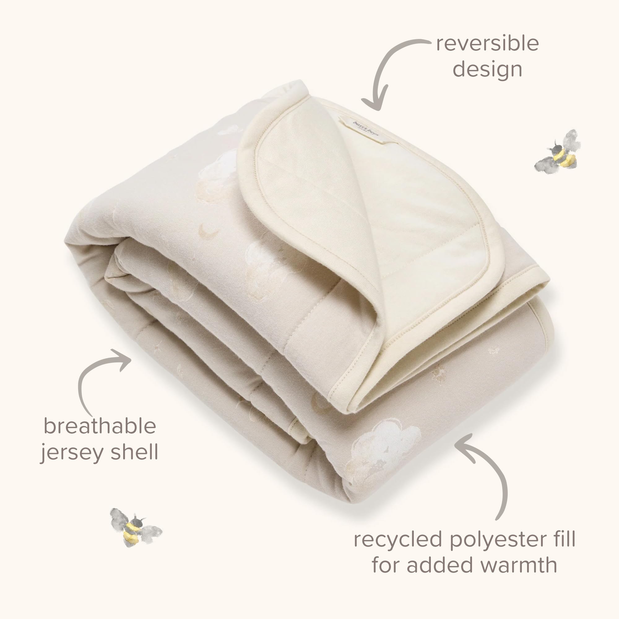 Burt's Bees Baby Manta Reversible, para guardería, Cochecito y Barriga de algodón orgánico, Acolchada, Ropa de Cama para bebés y niños pequeños