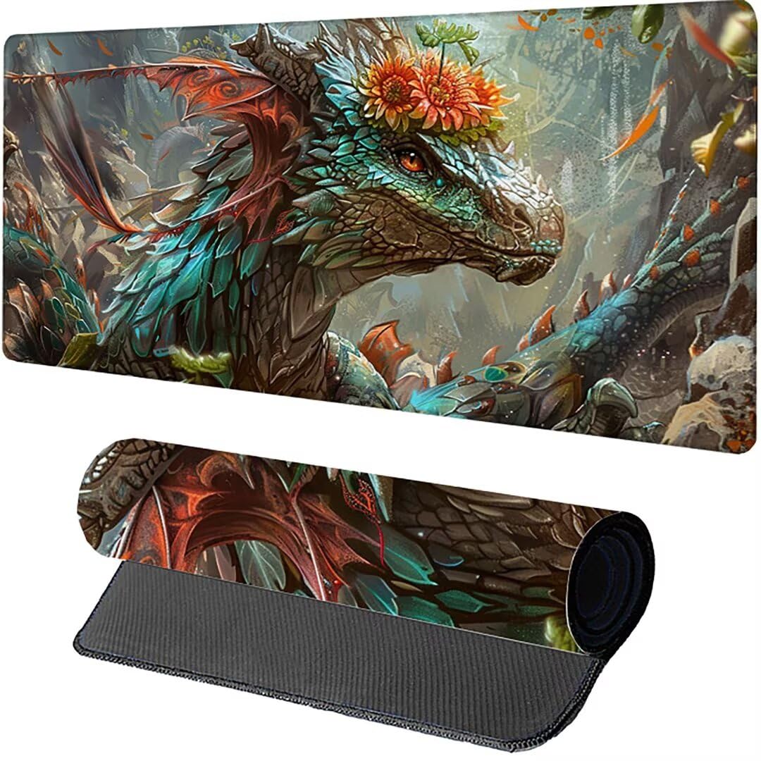 Excel Shortcut-Tasten-Mauspad - erweitertes großes 1200 x 600mm XL-Spickzettel-Gaming-Mauspad | PC-Büro-Tabellenkalkulation-Tastaturmatte | rutschfeste genähte Kante GrüN Drachen