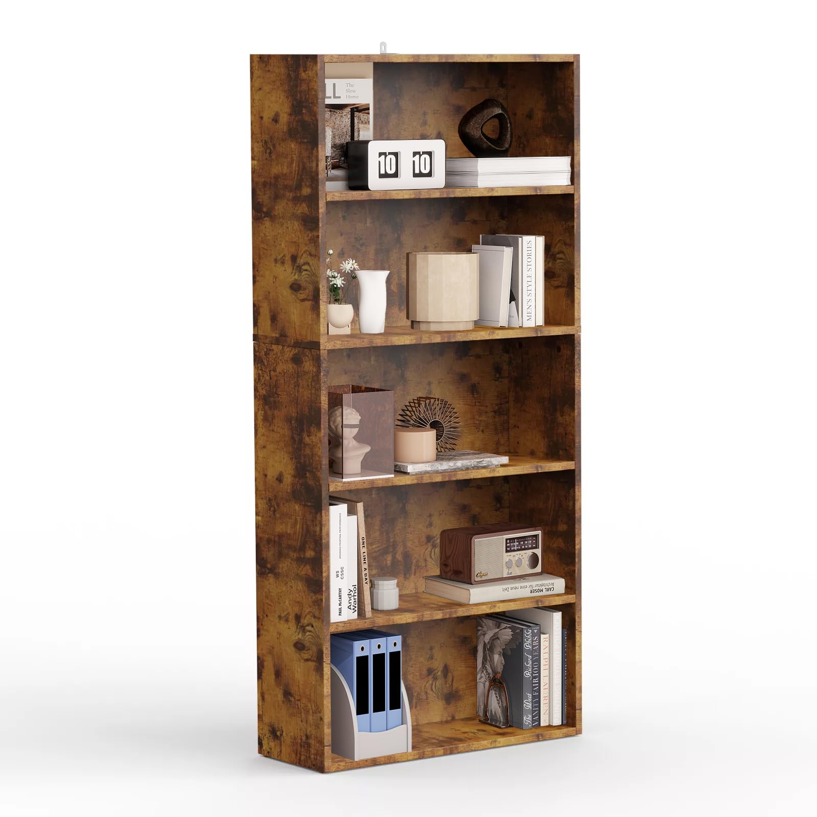 Armocity Estantería Industrial De 5 Niveles De Alto Con Marco De Metal De Madera Estante De Libros Estantes De Exhibicion Para Dormitorio Sala De