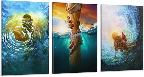 Miniatura 1 de 3 piezas de arte de pared de Jesucristo, mano de dioses que llega al agua, pósteres impresos para pared, arte decorativo para pared, arte moderno