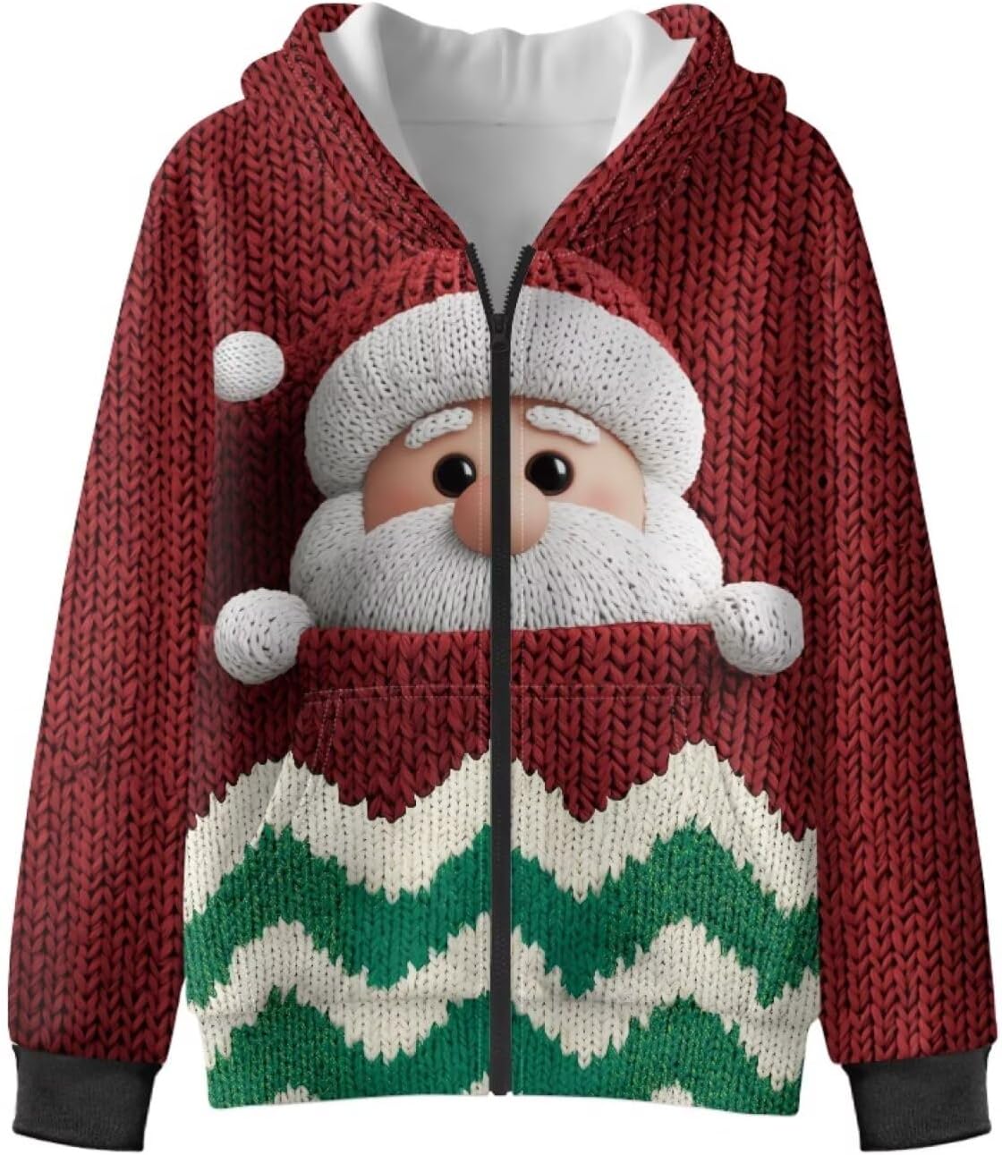 Christmas Full Zip Up Fleece Hoodies for Boys Girls Soft Long Sleeve Hooded Sweatshirts with Pocket