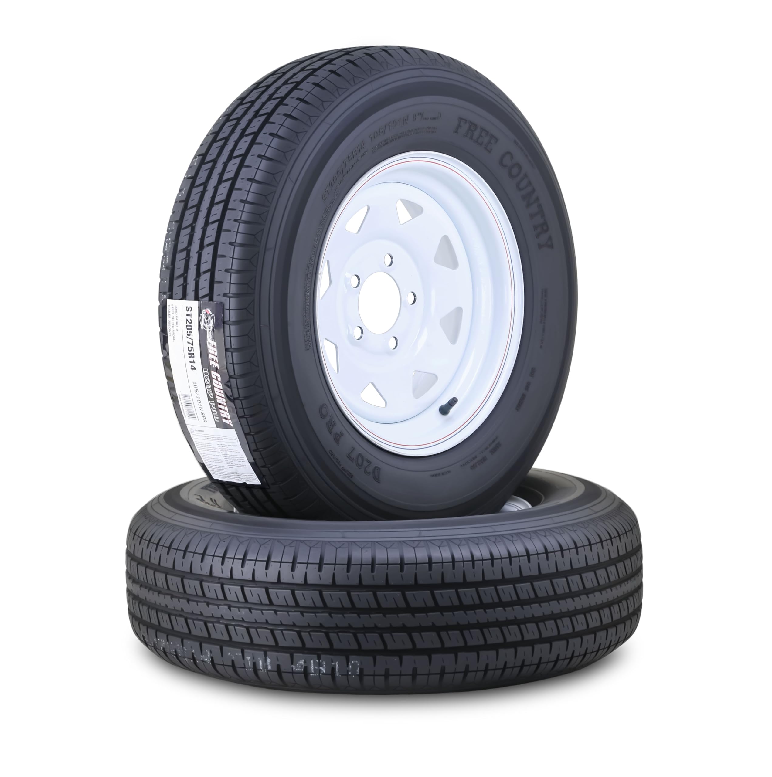 Free Country ST205/75R14 trailer tire wheel assembly set of 2 white spoke wheels