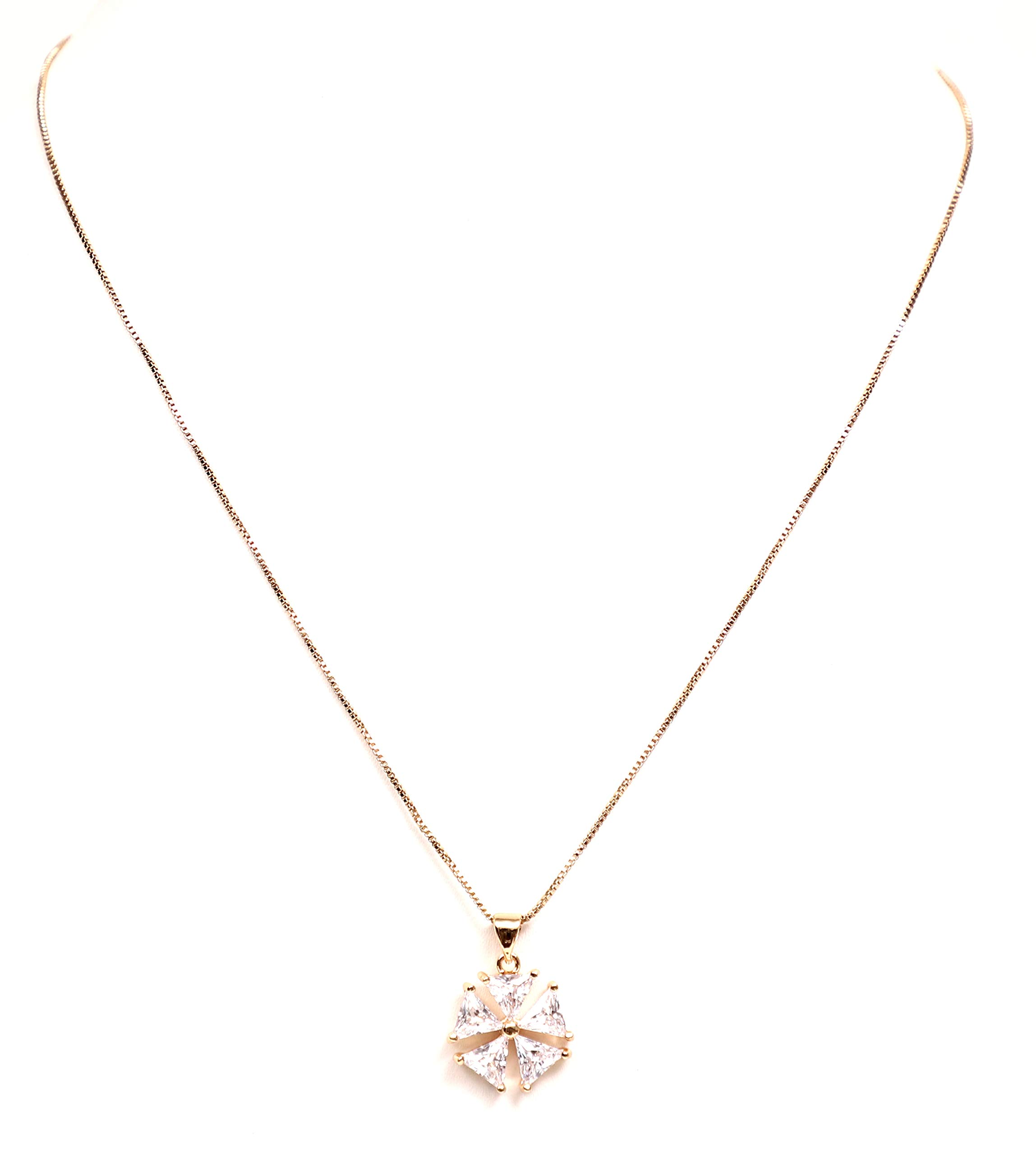 ’s Zirconium LUXURIA Delicate Elegant Rose Gold Coated Pentagon Shaped PANDENT with Crystal and Chain for Girls Ladies Women-image-48