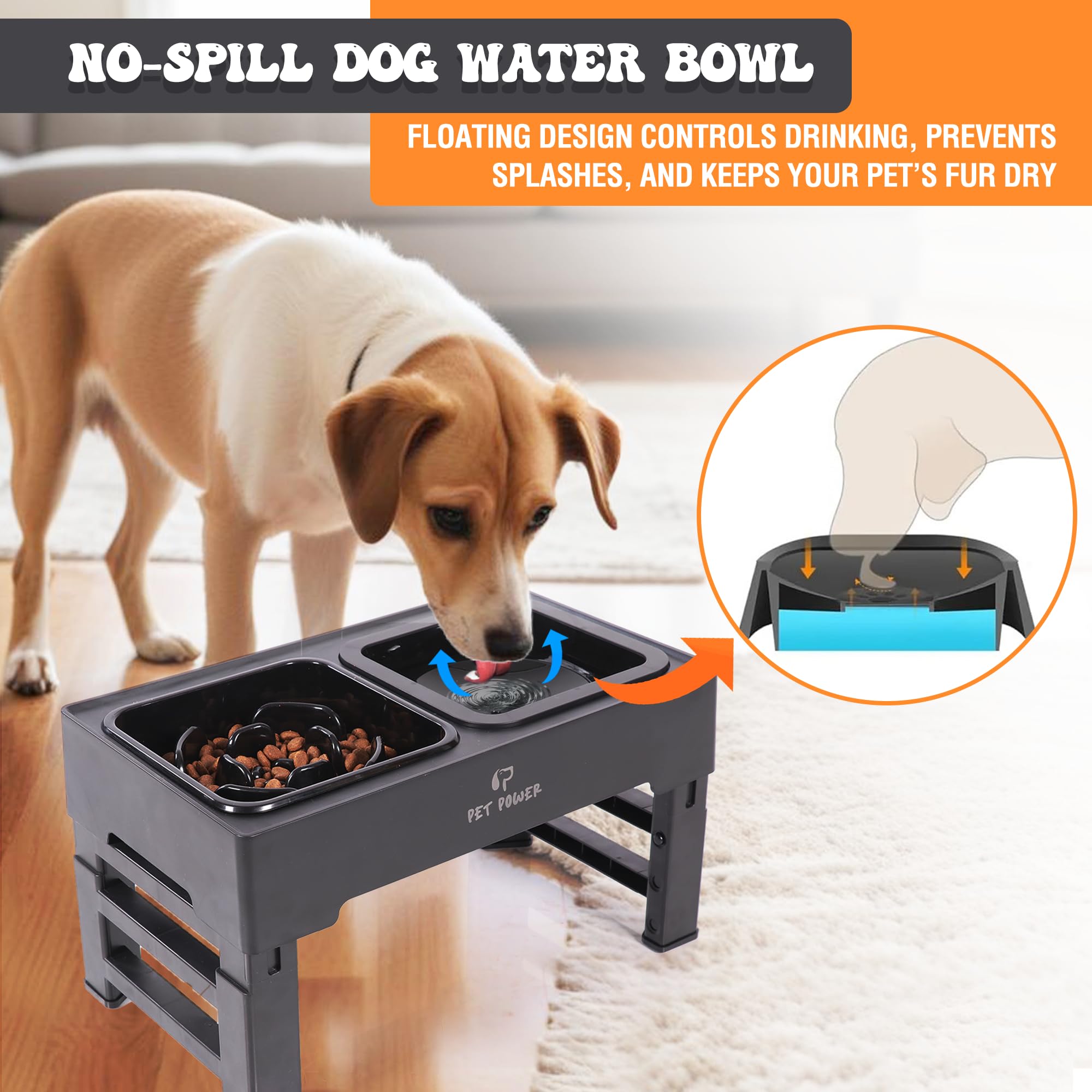 Cuencos elevados para perros de 4 alturas ajustables con cuenco de agua antiderrames y comedero lento, cuencos antideslizantes para alimentos y agua para perros grandes, medianos y pequeños,