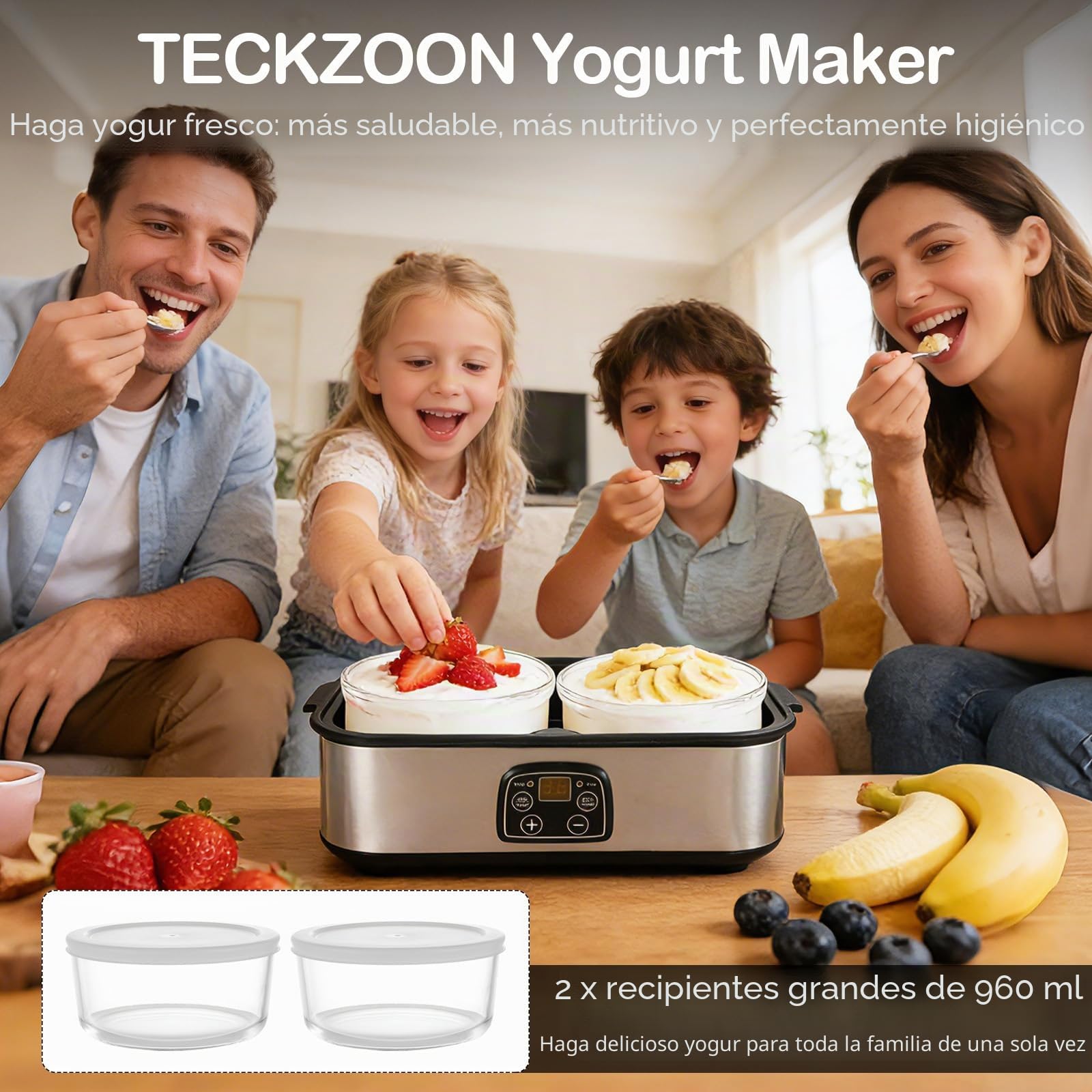 Yogurtera Digital 2 L, Máquina para Hacer Yogur con Tarros, Temperatura Constante de 20-55 °C, Yogurtera Automática para Yogur Casero, Queso y Natto en Casa (2 × 960 ml Tarros)