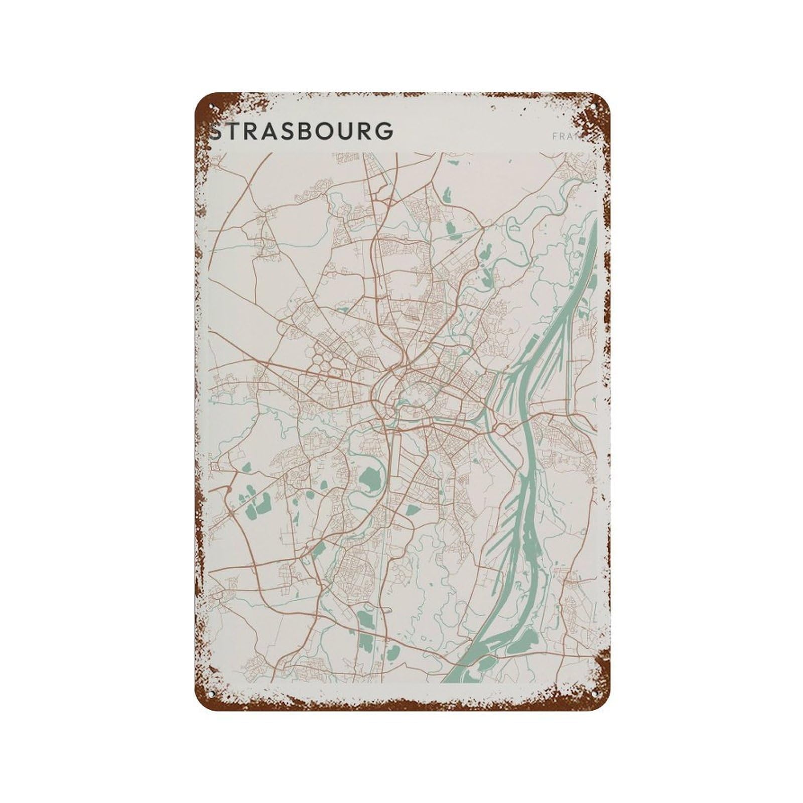 xiaoxiaoshen Strasbourg Map France Travel Gift Scandi Wall Decor Art Metal Tin Poster Modern Home Decor Art Home Bar Shop Decorations Vintage Sign 30x20cm