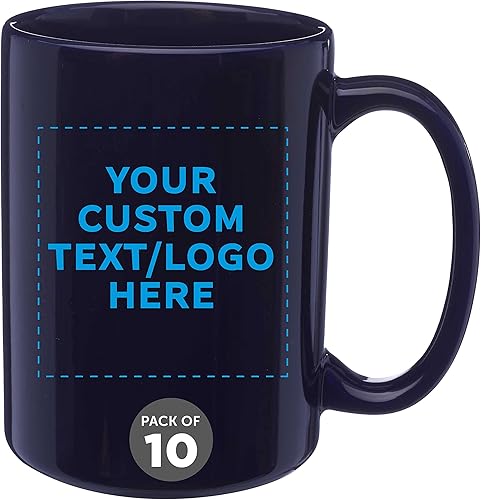 DISCOUNT PROMOS Juego de 10 tazas de café de cerámica grandes personalizadas de 15 onzas, paquete personalizado a granel, perfectas para café, té,
