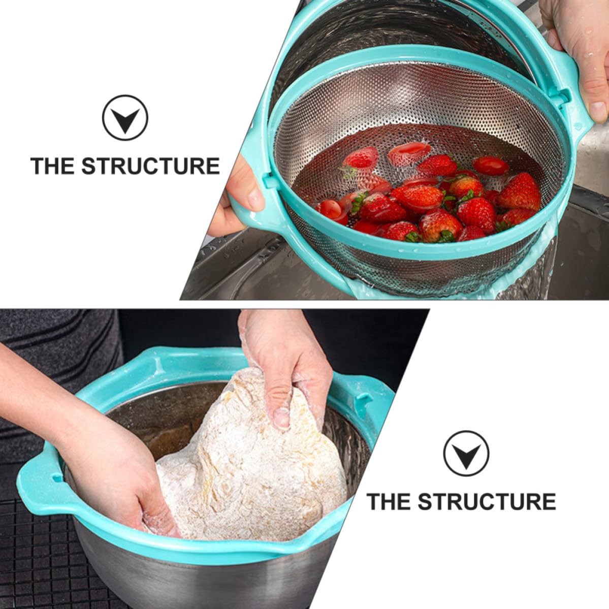 Edelstahl Reissieb mit Pp Material Praktisches Küchensiebkorb Satz zum Waschen und Abtropfen von Gemüse und Obst Multifunktional für Küche und Haushalt
