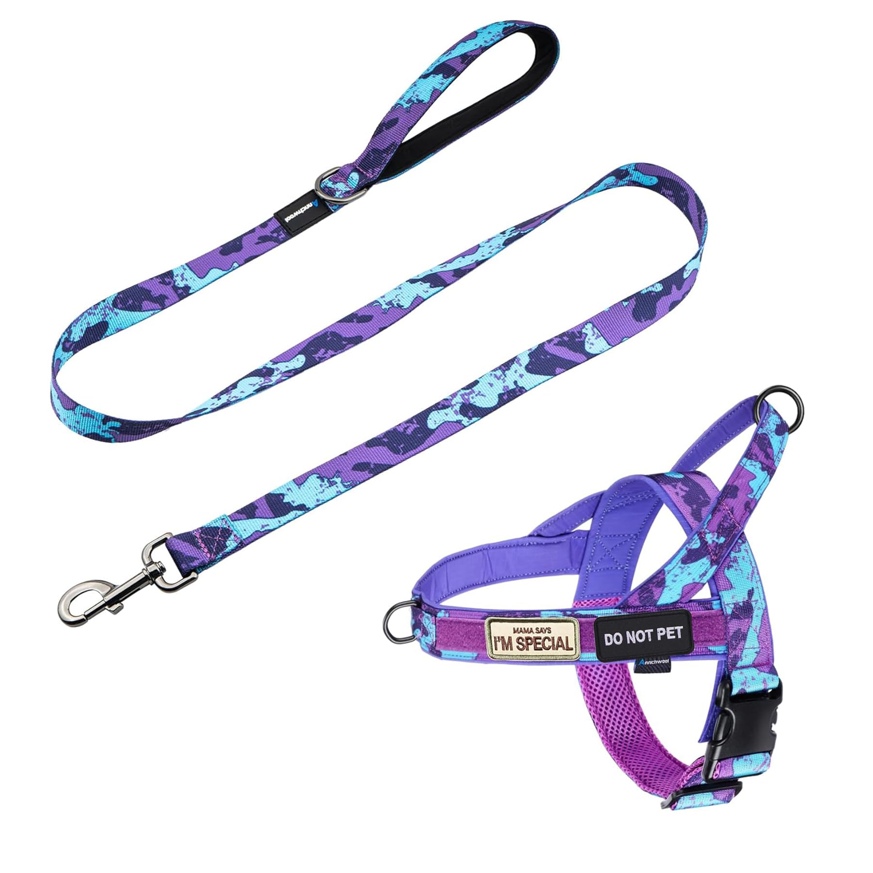 Annchwool No Pull Dog Harness with Padded Handle+5 Ft Leash,Escape Proof and Quick Fit to Adjust Dog Harness,Easy for Training Walking for Small & Medium and Large Dogs(Camo Purple -Set,S) โ image 1