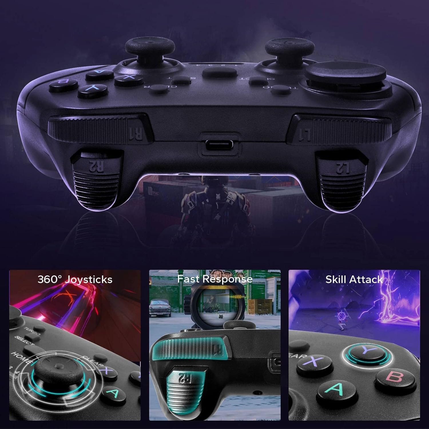 Koiiko Wireless Game Controller für iPhone, Android, PC, Bluetooth Mobile Gaming Controller für iPhone 15, iPhone 16, Samsung Galaxy S25, Huawei, Motorola, Google-Call of Duty (Schwarz)