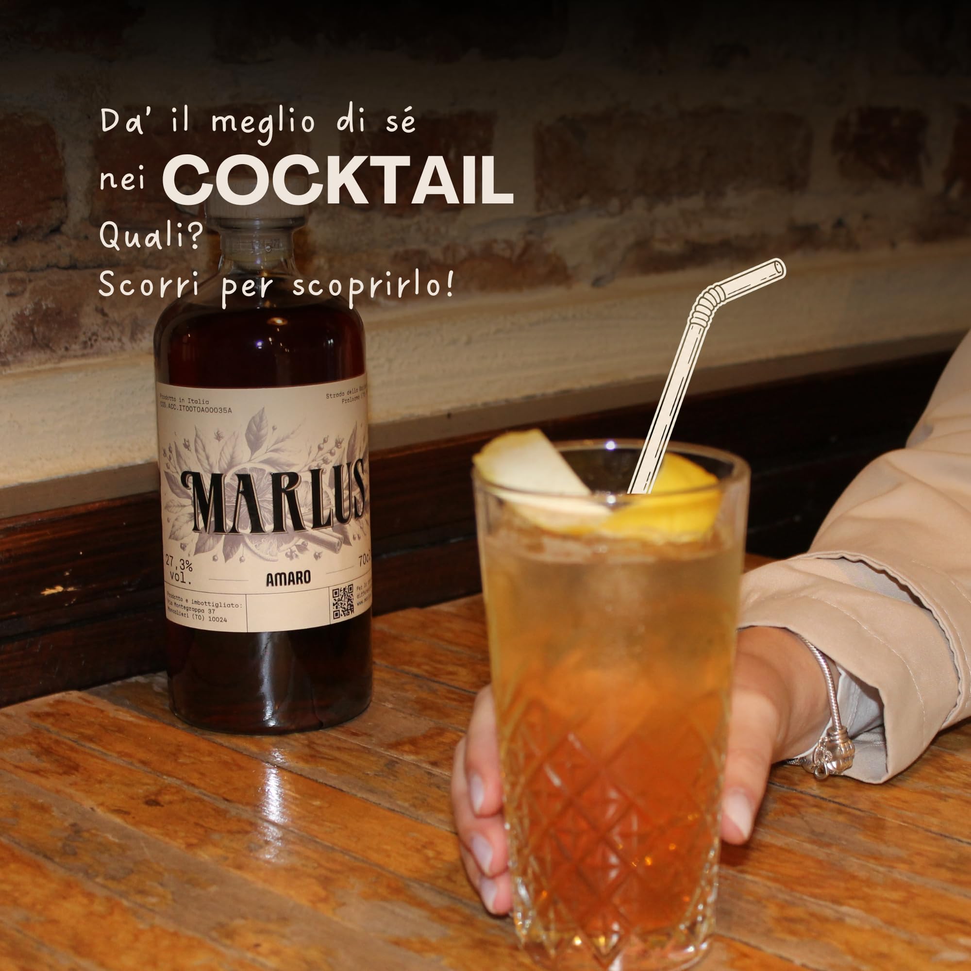 Marlus Amaro Artigianale Piemontese 70cl - Liquore Digestivo Naturale con Alloro, Arancia Dolce, Cannella e Rosmarino - Bitter Erbe e Agrumi per Cocktail, Aperitivo e Dopo Pasto - 100% Naturale