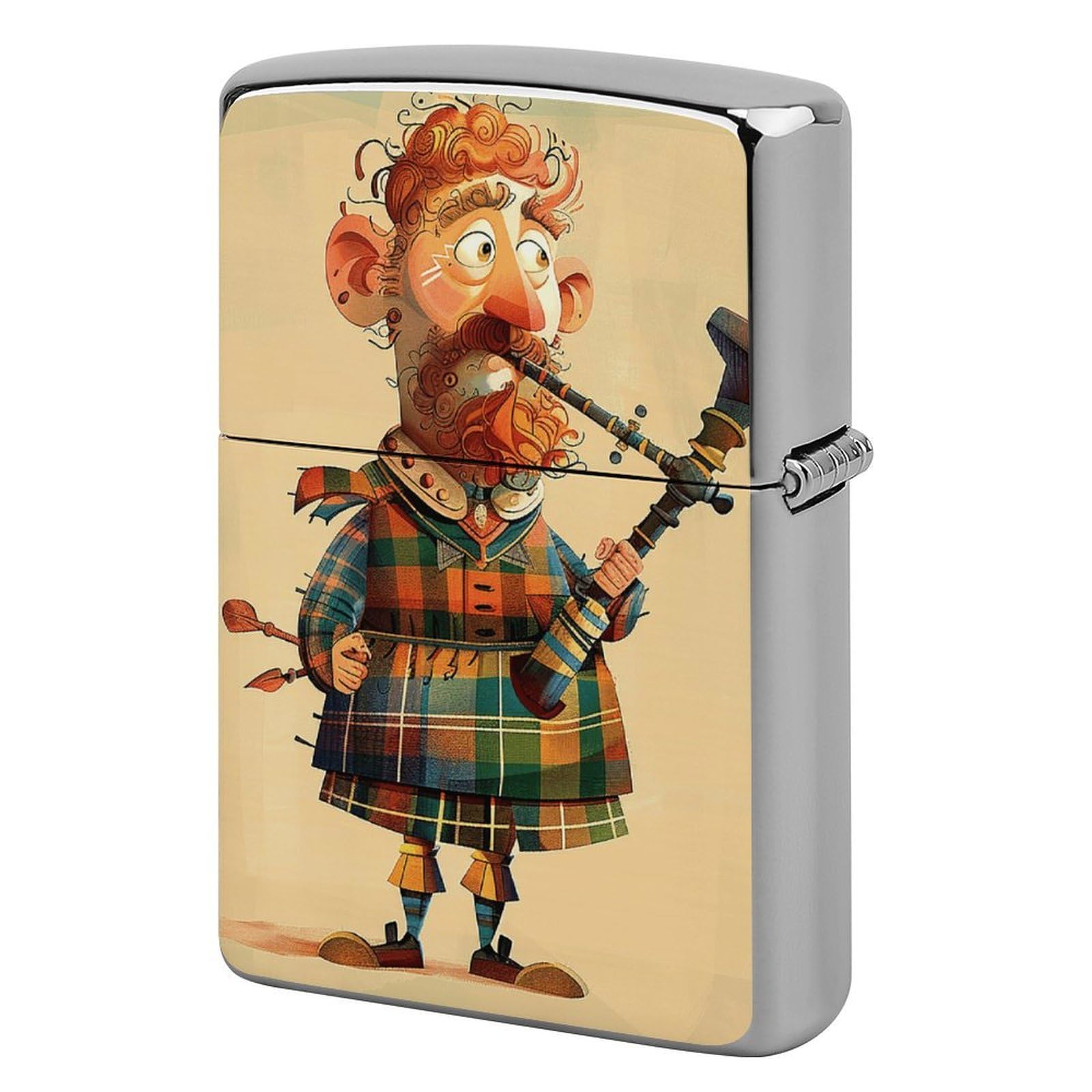 Cartoon Scottish Bagpipe Lighter Case Cover Vintage Metal Lighter Sleeve Reusable Lighter Protective Cover Decorative Lighter Holder Birthday Gifts for Men Women