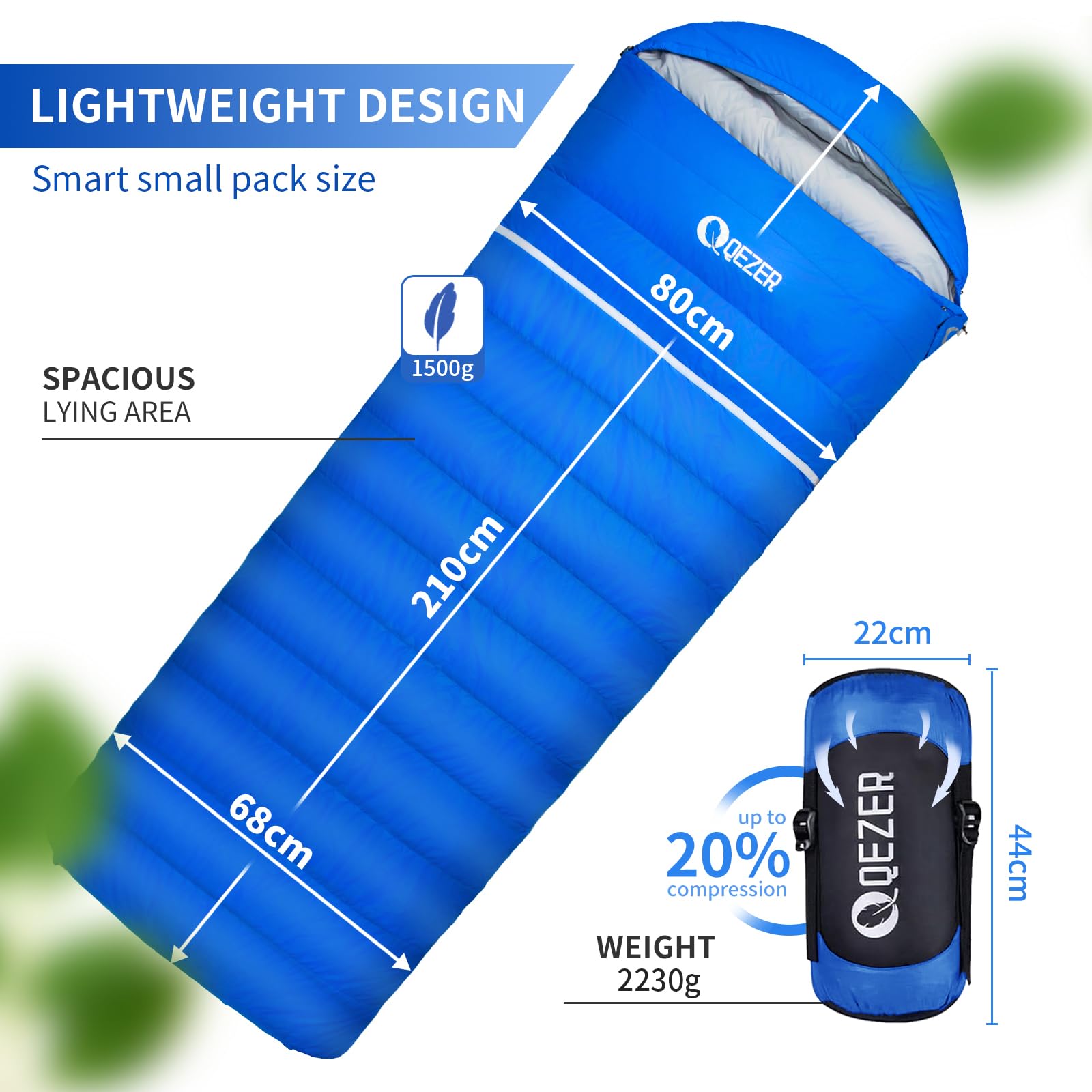 Saco de Dormir Plumón 220 cm x 80 cm 10 ℃ / 0 ℃ / -10 ℃ /-20℃ Saco de Dormir 4 Estaciones Ultraligero Adultos y Niños,Sleeping Bag para Camping y Senderismo