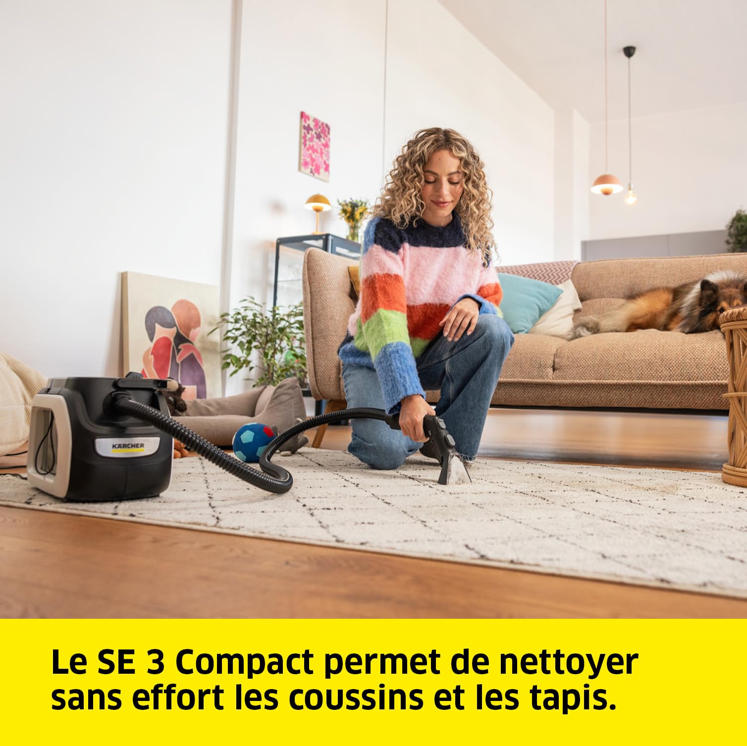 KÄRCHER Shampouineuse SE 3 Compact, Aspiration : 500W, Réservoir Eau : 1,7L, Surface : 2,76m2, Poids : 4,1kg, Flexible d'Aspiration, Buses de Lavage : Tissus et Fentes