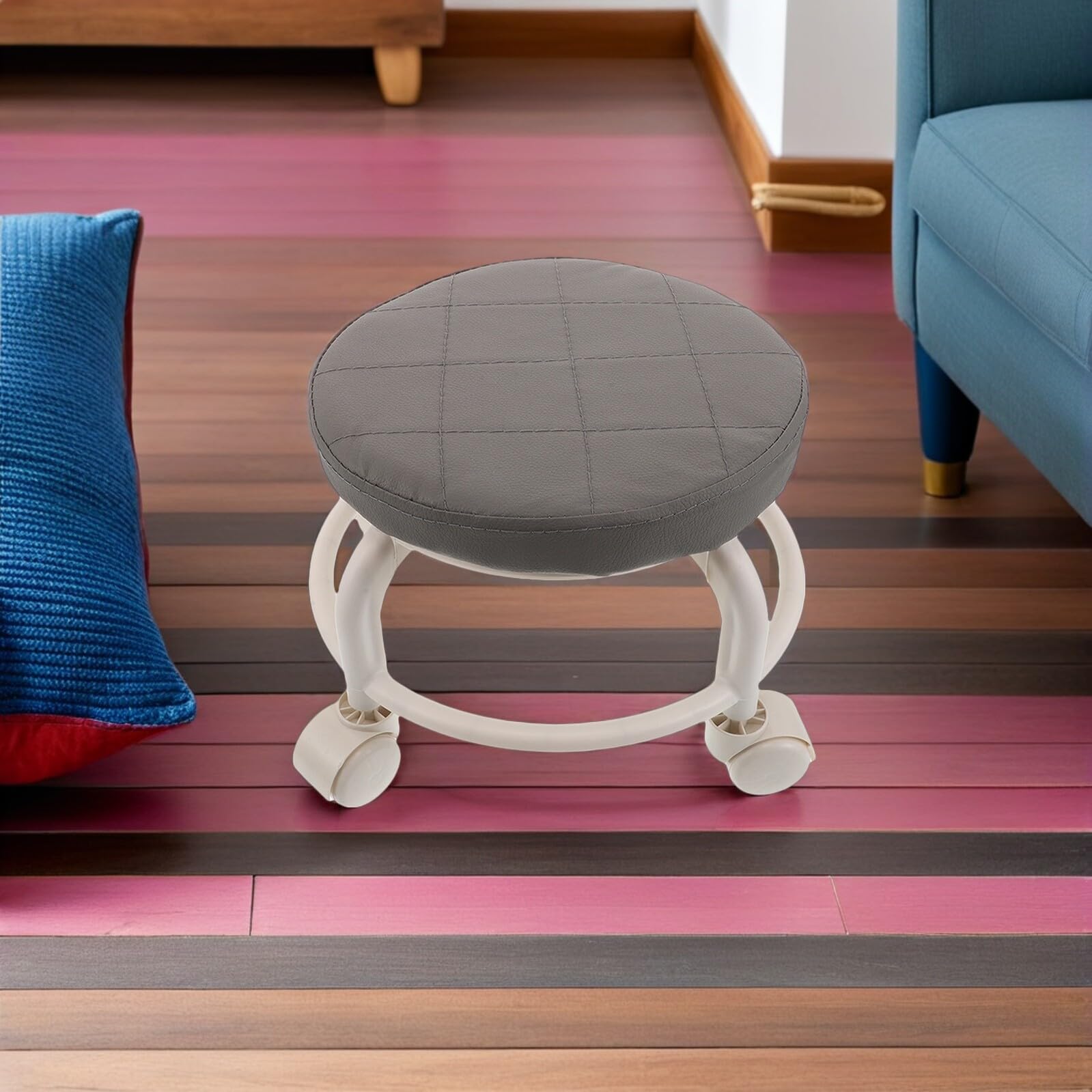 Ipetboom Sgabello Girevole in Pu con Ruote a 360° per Manicure e Salone, Sedile Rotondo Imbottito per Ufficio, Giardino e Casa