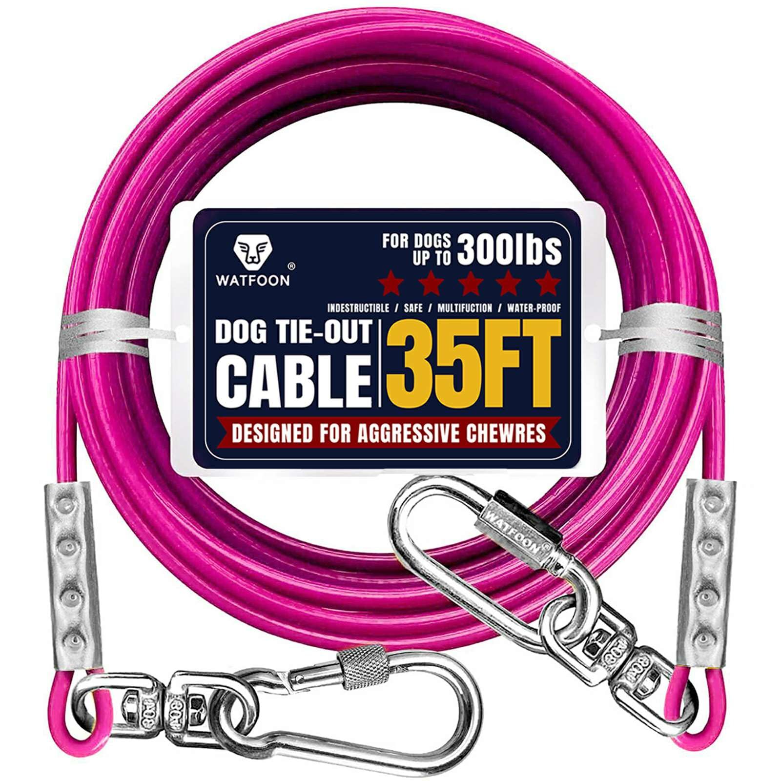 Tie Out Cable for Large Dog,Dog Runner for Yard, Dog Run Leash Heavy Duty Swivel Hooks Lead Holds break strength of 1000lbs, Steel Wire Dog Chain Dog Leash Cable for Yard (Magenta 35FT) — image 1