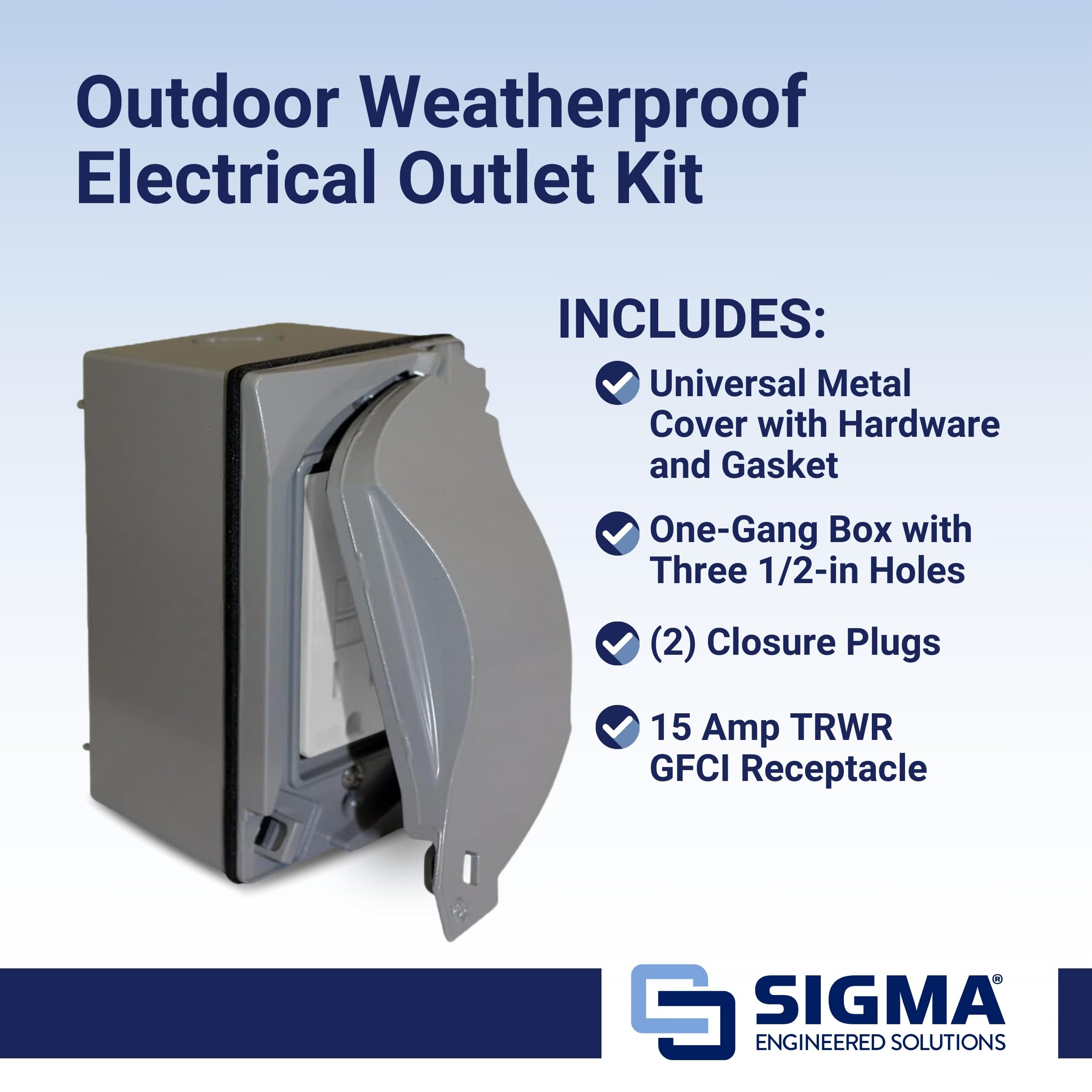 Sigma eléctrica 16449 Kit de caja rectangular, Cover y GFCI receptáculo, gris
