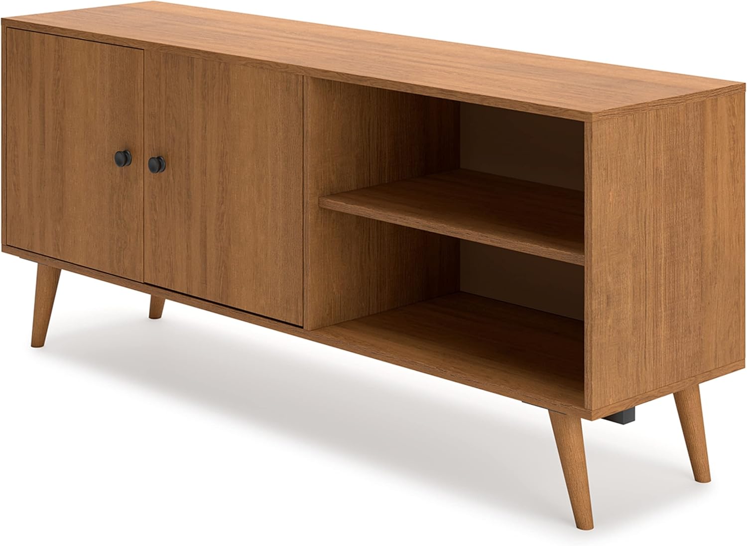 Modern Linear Brown TV Stand with Cabinet and Cord Management