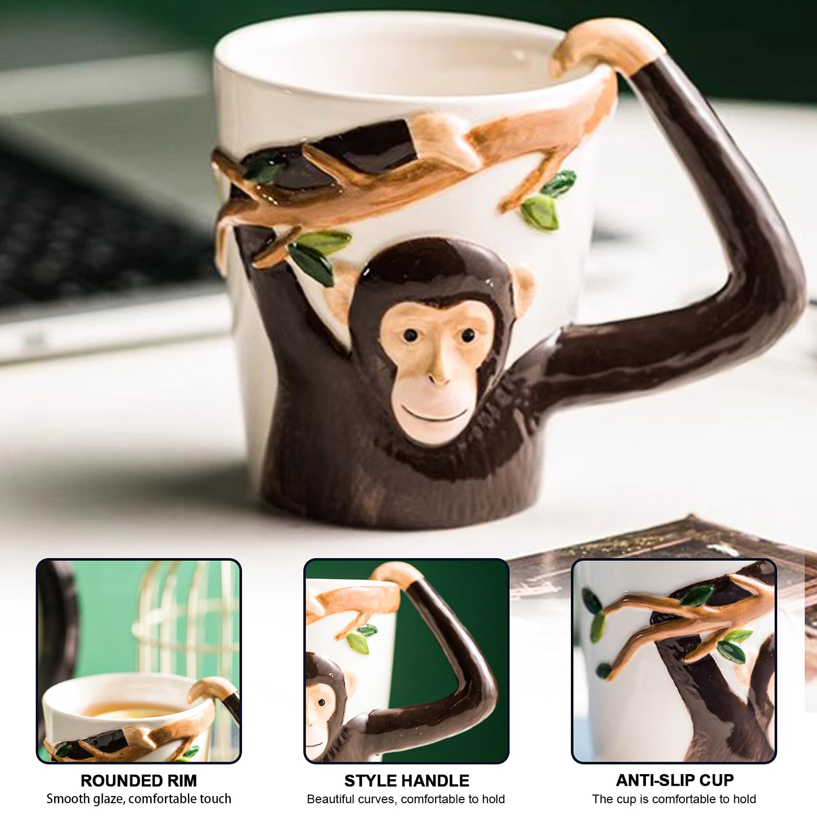 ZONSUSE Funny Monkey Mug,3D Monkey Ceramic Cup,Monkey Coffee Mug with Arm as Handle,Cute Cappuccino Cups - Image 2