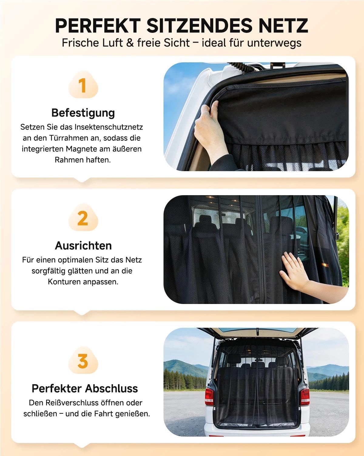 Red de protección solar universal para portón trasero | Con cremallera y imanes para el sol | Compatible con Mercedes Sprinter, VW Crafter, Ford Transit, FIAT Ducato, Opel Movano, Peugeot Boxer
