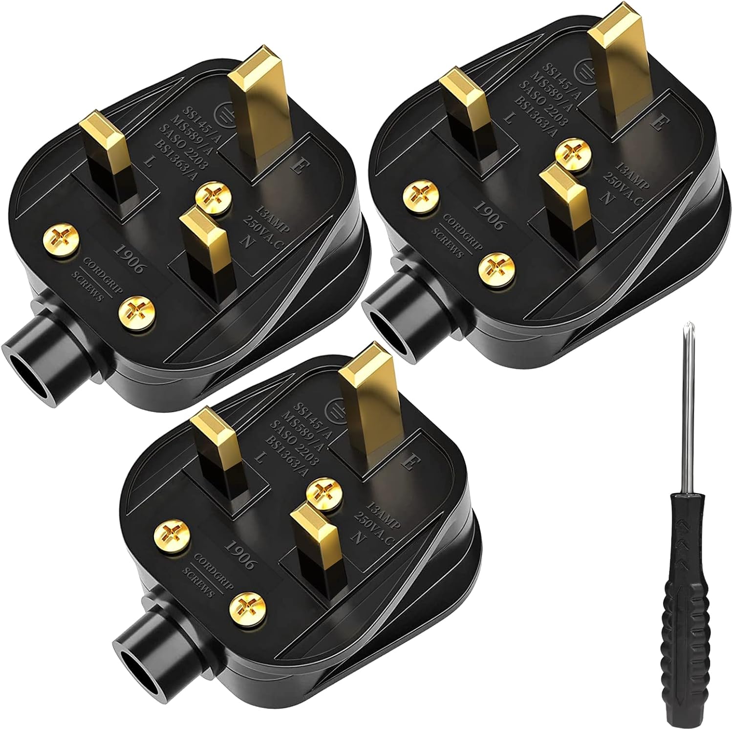 UK 3 Pin Plug 13A Fused Mains Plugs, 250V UK Plug Safety Plug with Cord