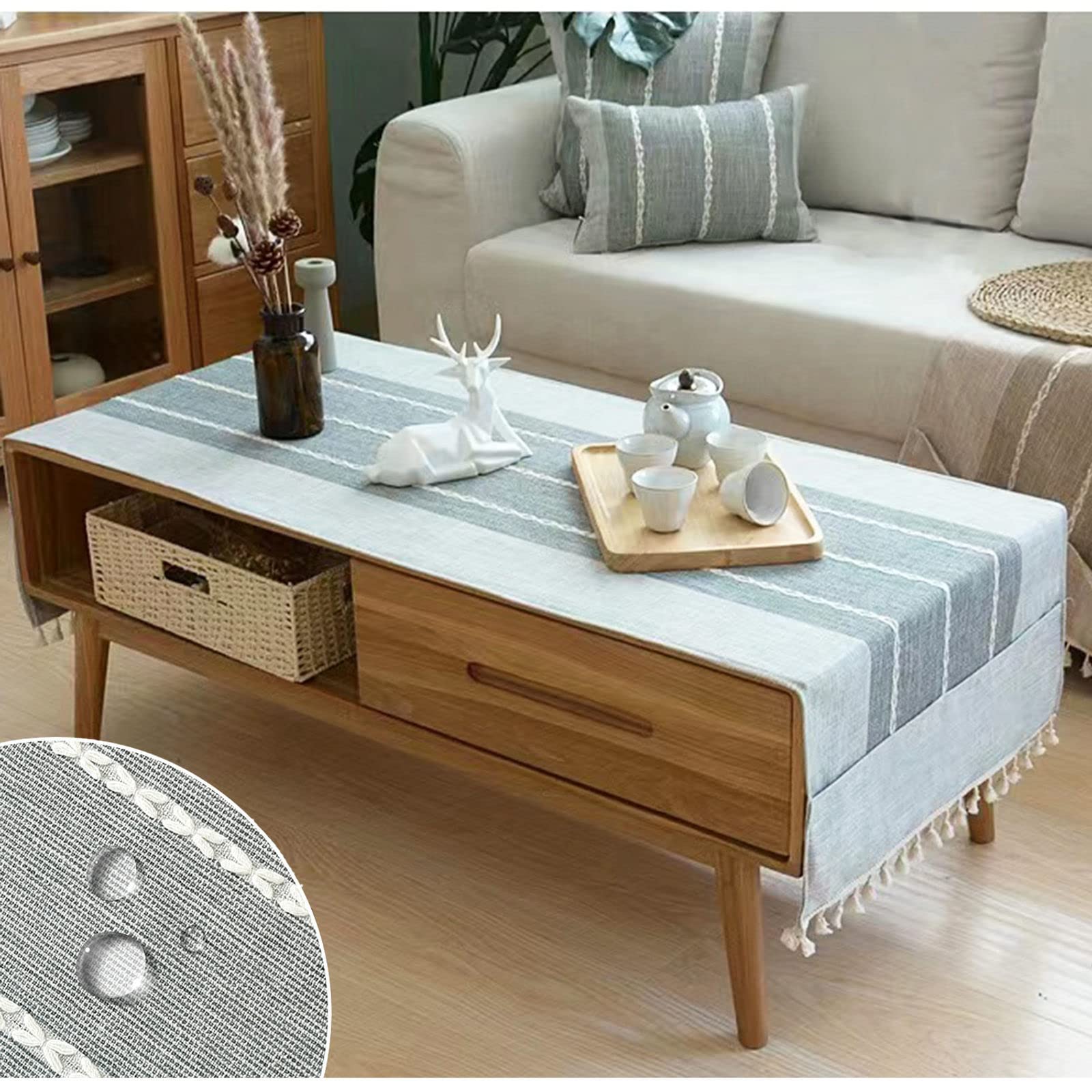 Abwischbare Leinen-Tischdecke Wohnzimmertisch Mit Taschen, Rechteckige Tischdecke Sofatisch, Waschmaschine, Trockner, Kühlschrankabdeckung, 