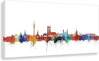Kunstbruder Wandbild München Skyline Stadt WEISS by DiChyk (div. Größen) - Kunst Druck auf Leinwand - Bild fertig auf Keilrahmen ! Graffiti Banksy Bilder (80x160 cm)