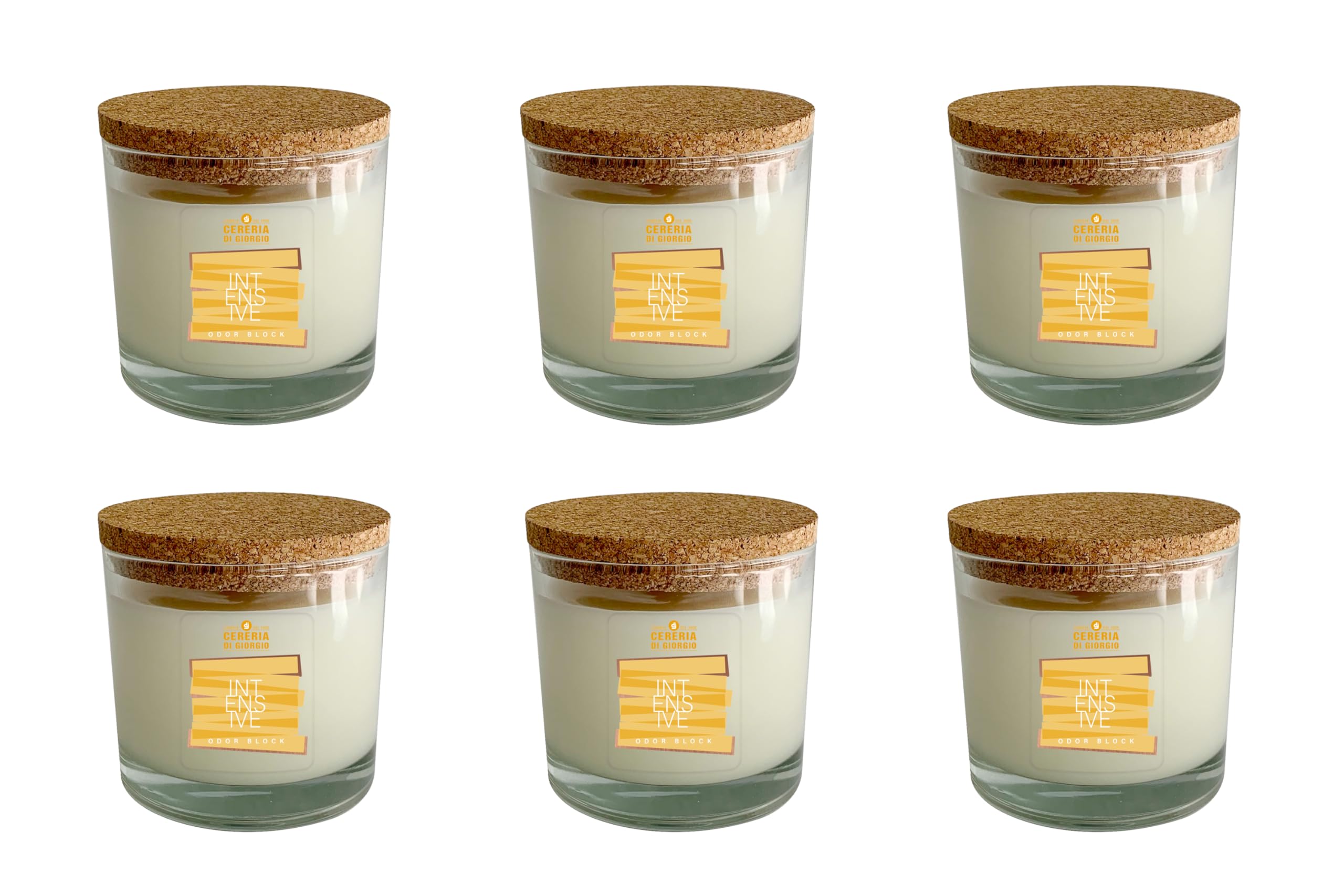Cereria Di Giorgio - Confezione da 6 Candele in bicchiere - Cera vegetale di Palma e Soia - Collezione Odor Block - Intensive - Durata 50 ore