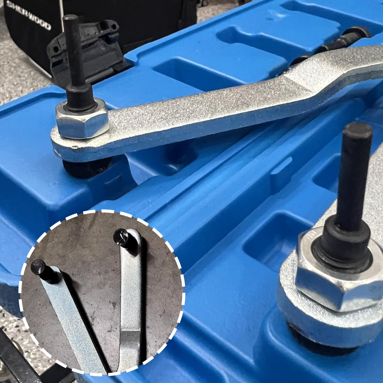 Kit Chiave Contro-Supporto Universale per Puleggia Albero a Camme e Frizione Ventola, Set di Attrezzi per Bloccaggio Pulegge Regolabile 40-220mm con 4 Paia di Perni Intercambiabili