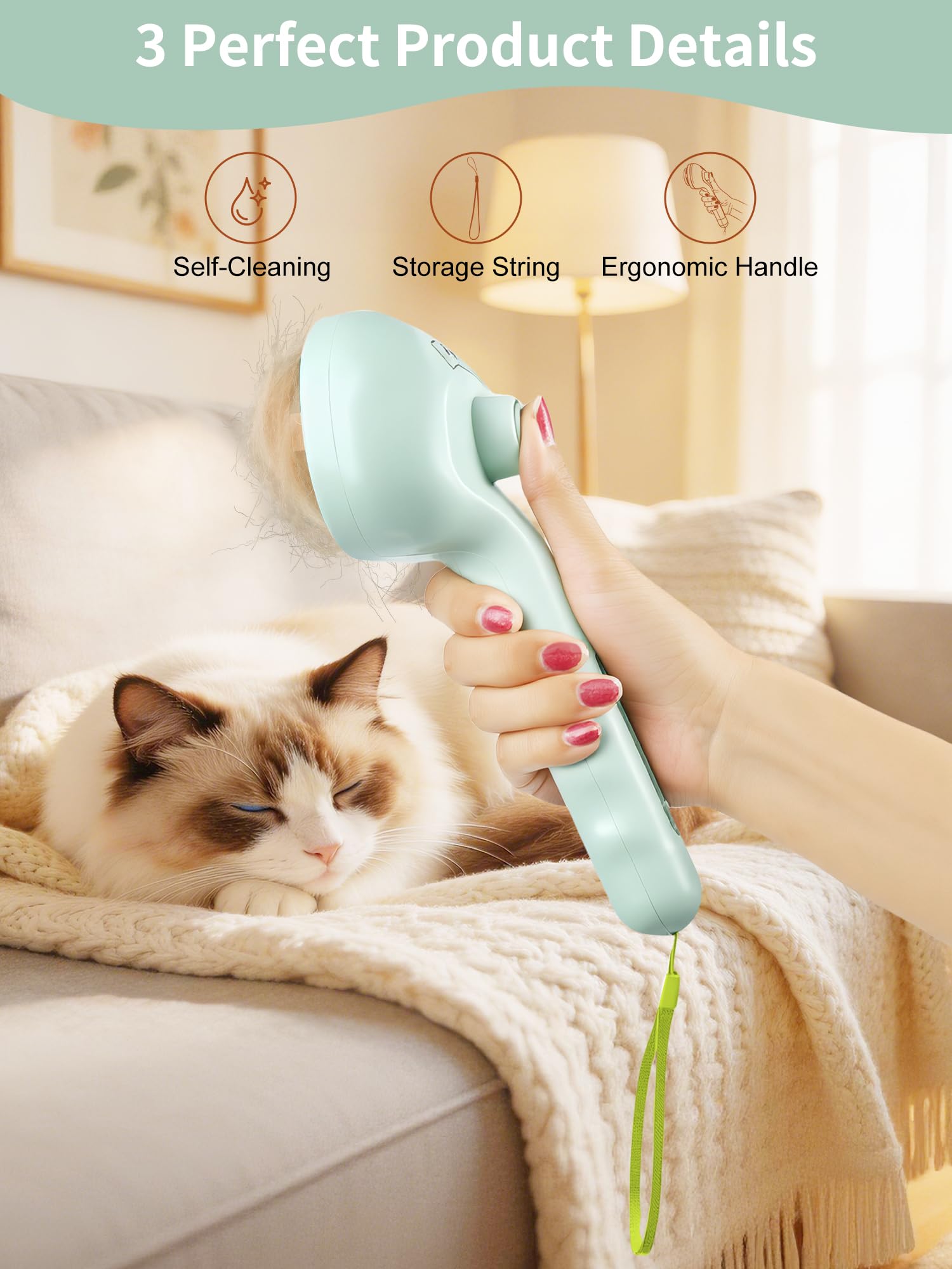 Cepillo de vapor 5 en 1 para perros y gatos con botón de vapor y liberación, herramienta de aseo para mascotas de interior, eliminación de pelo de gato, agua para animales pequeños, pelo largo y corto