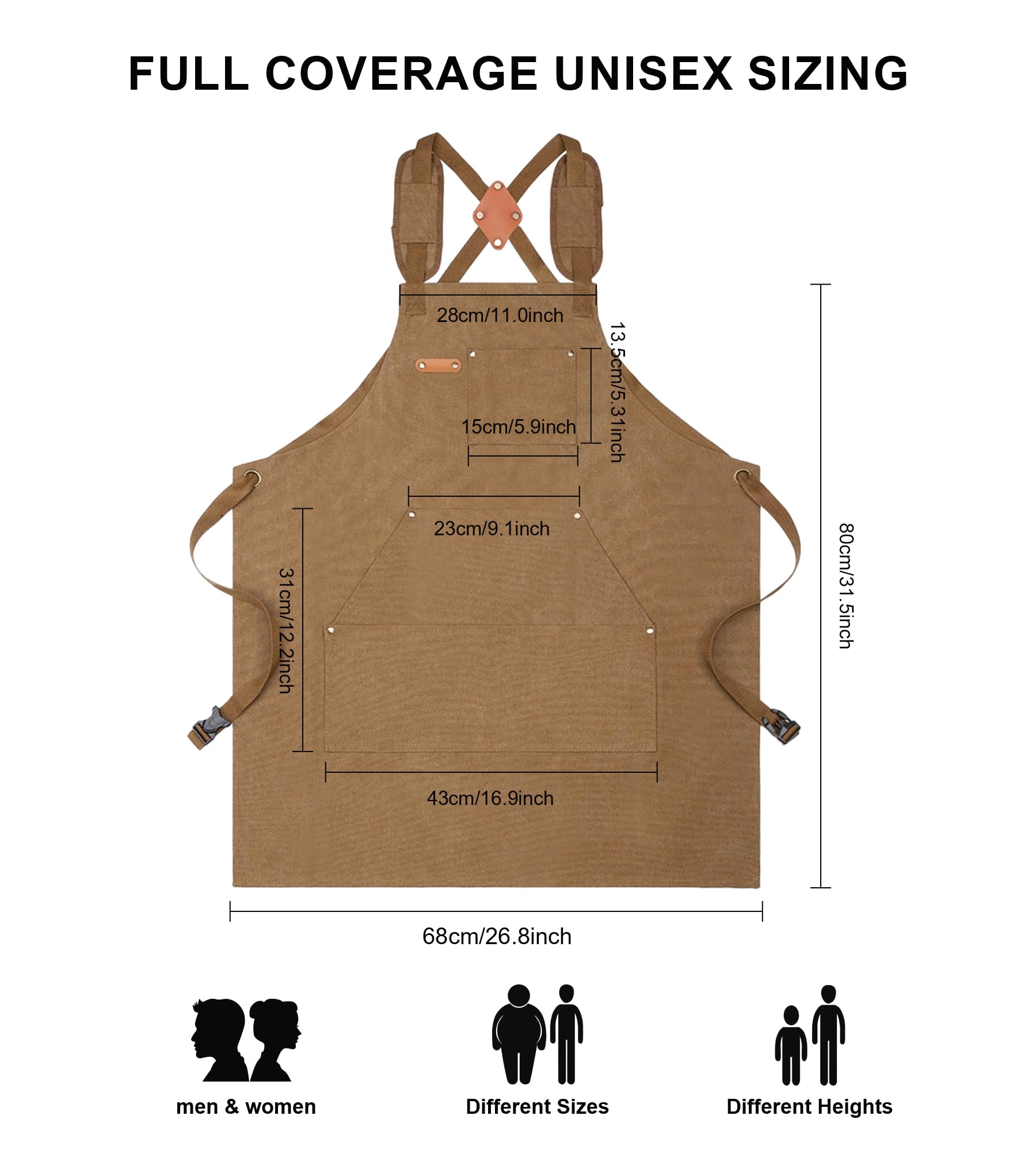 Nanxson Thick Canvas Tool Apron for Men with Padded Shoulders, Brown - Image 5