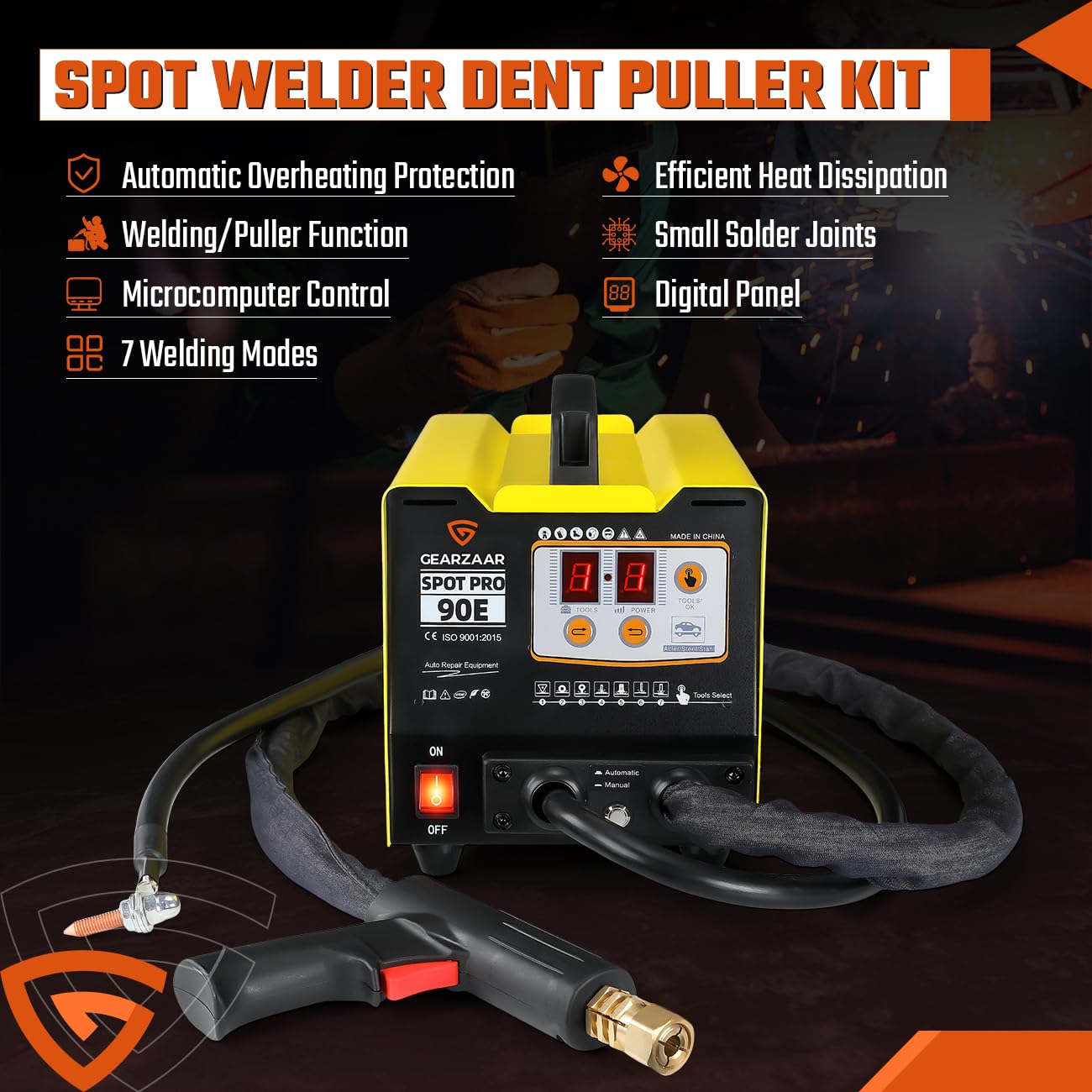 Soldador por puntos de 220 V 3800 A, extractor de abolladuras automotriz de 3 kW con 7 modos, 2 pistolas de soldadura y accesorios estándar para una reparación eficiente de chapa metálica