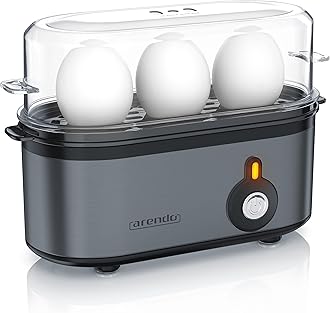 Sponsored Ad – arendo - Electric Egg Boiler, Automatic Cooker with Warming Function for 1 to 3 Perfect Soft,medium and Hard Eggs, Indication Light, Water Measuring Cup and Egg Piercer, Stainless Steel Cool Grey