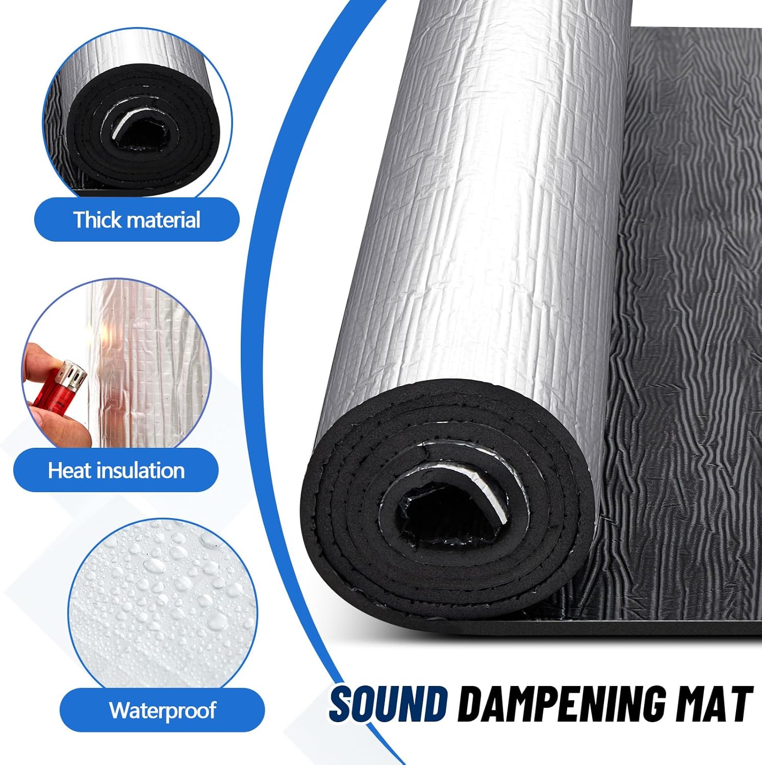 394mil 47 x 96 Inch Car Sound Deadening Mat 10mm Automotive Heat Insulation Mat Self Adhesive Sound Deadener for Hood Door Ceiling Trunk Aluminum Foil 31.36sqft Noise Dampening Barrier