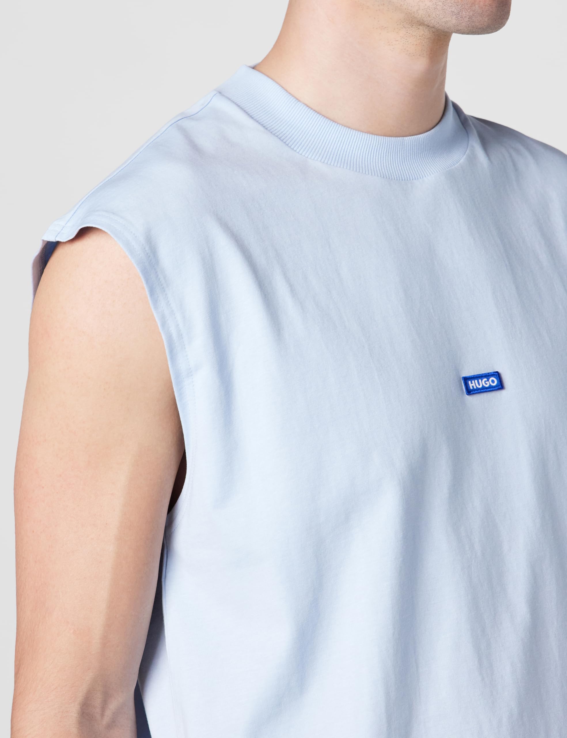 Hugo Small Logo Block Muscle Tank - Maglietta Senza Maniche con Logo Piccolo (Confezione da 1), Rain Drop Blu, M