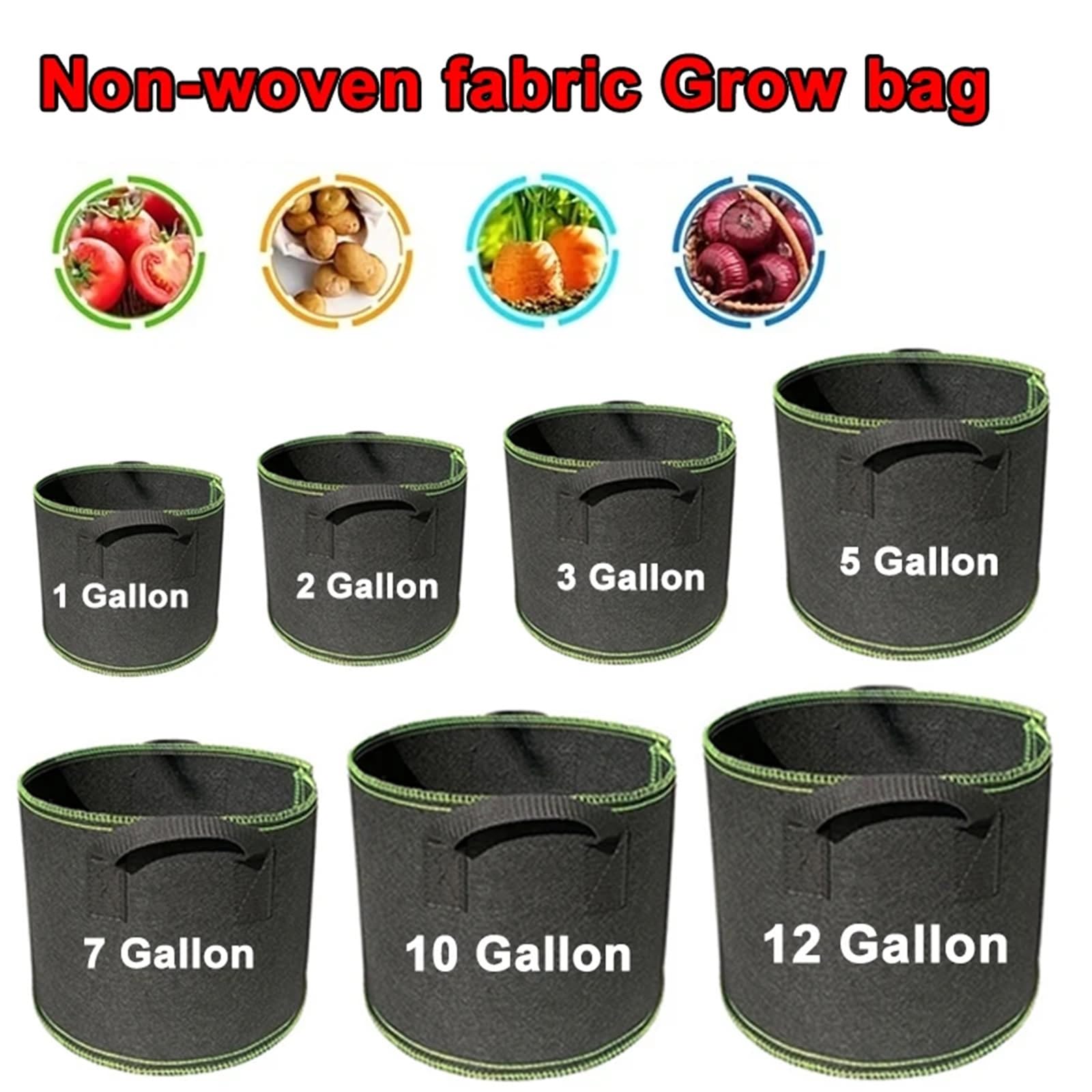 Sacs de Culture légumes/Fleurs/Plantes, 1 à 3 pièces, 1/2/3/5/7/10/12Gallons, Sacs épais Non tissés, Pots en Tissu aéré avec poignées(Green,3Gallon 25X22cm)