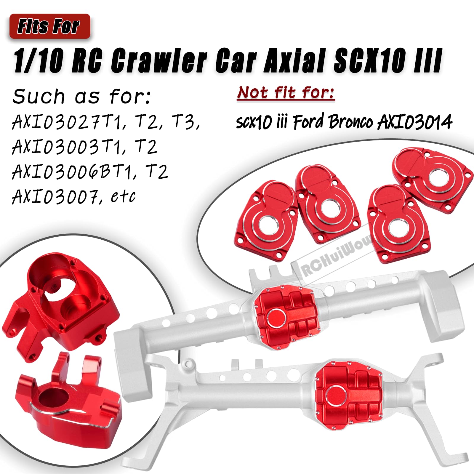 RCHuiWow RC Portal Axle Inner & Outer Portal Cover Upgrades Part for Axial SCX10 III,Front & Rear Portal Axle,2pcs Inner Portal Covers Steering Knuckles,4pcs Outer Portal Cover,Silver w/Red