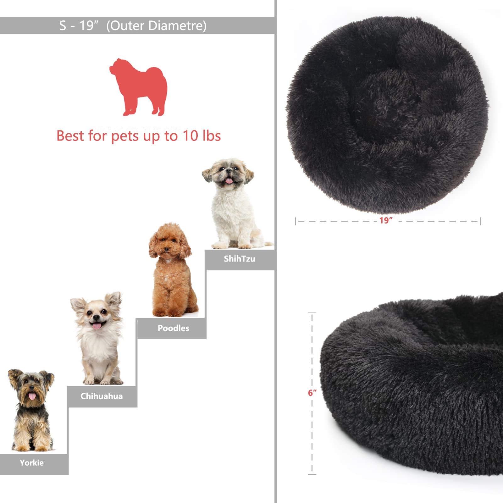 nononfish Puppy Beds for Small Dogs WashableÂ 19â€?Â Black Calming and AnxietyÂ Pet BedsÂ Fluffy